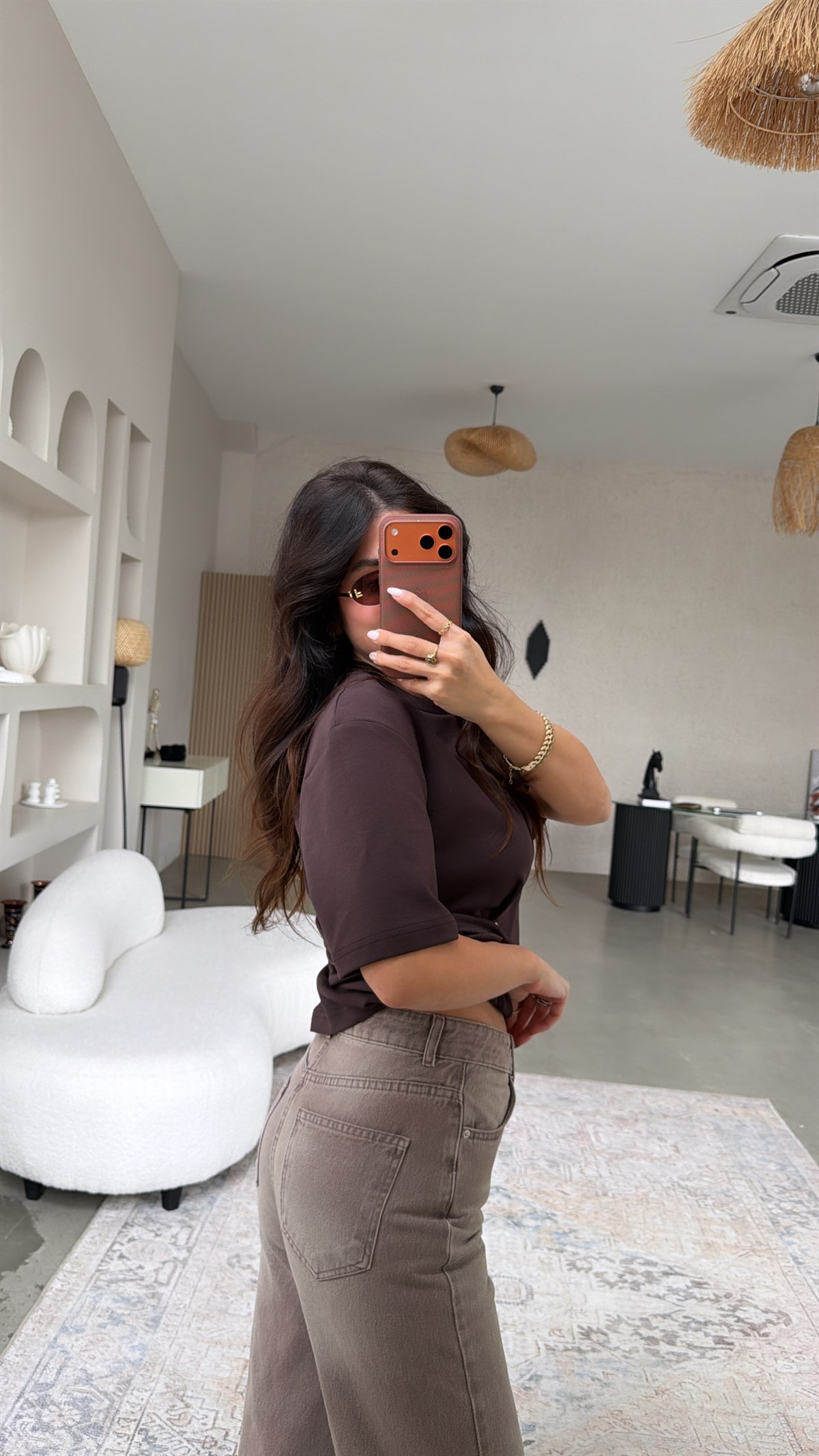 Kahverengi Taşlamalı Bol Paça Dlv Jean