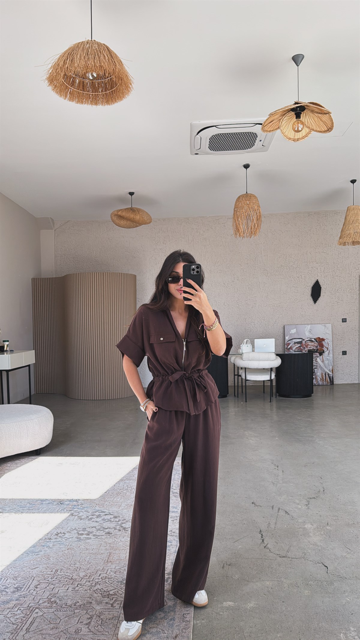 Kahverengi Tensel Ceketli Pantolonlu Premium Takım