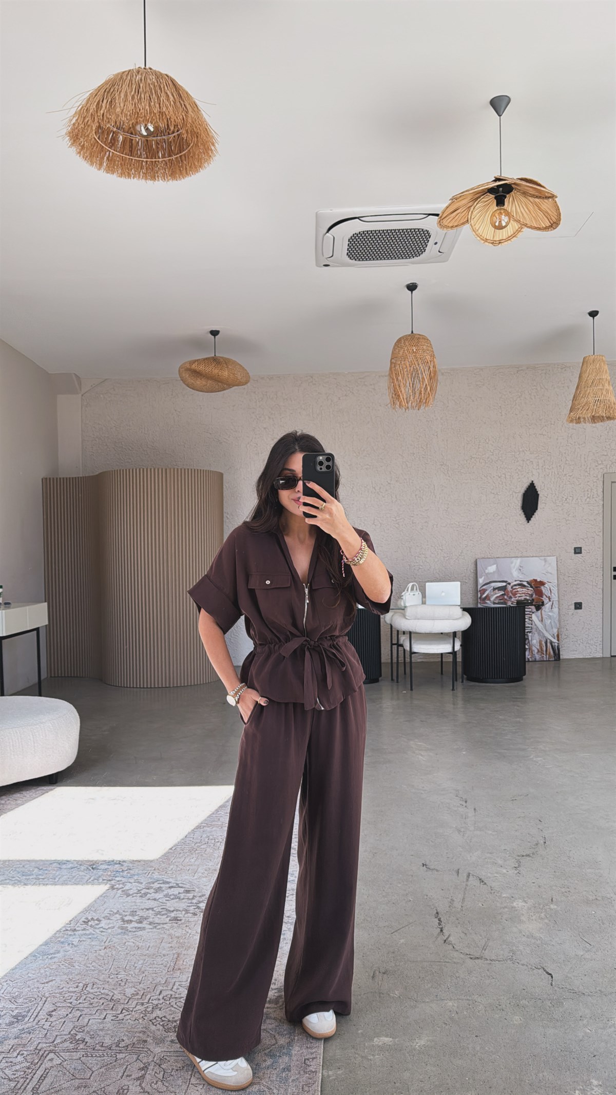 Kahverengi Tensel Ceketli Pantolonlu Premium Takım