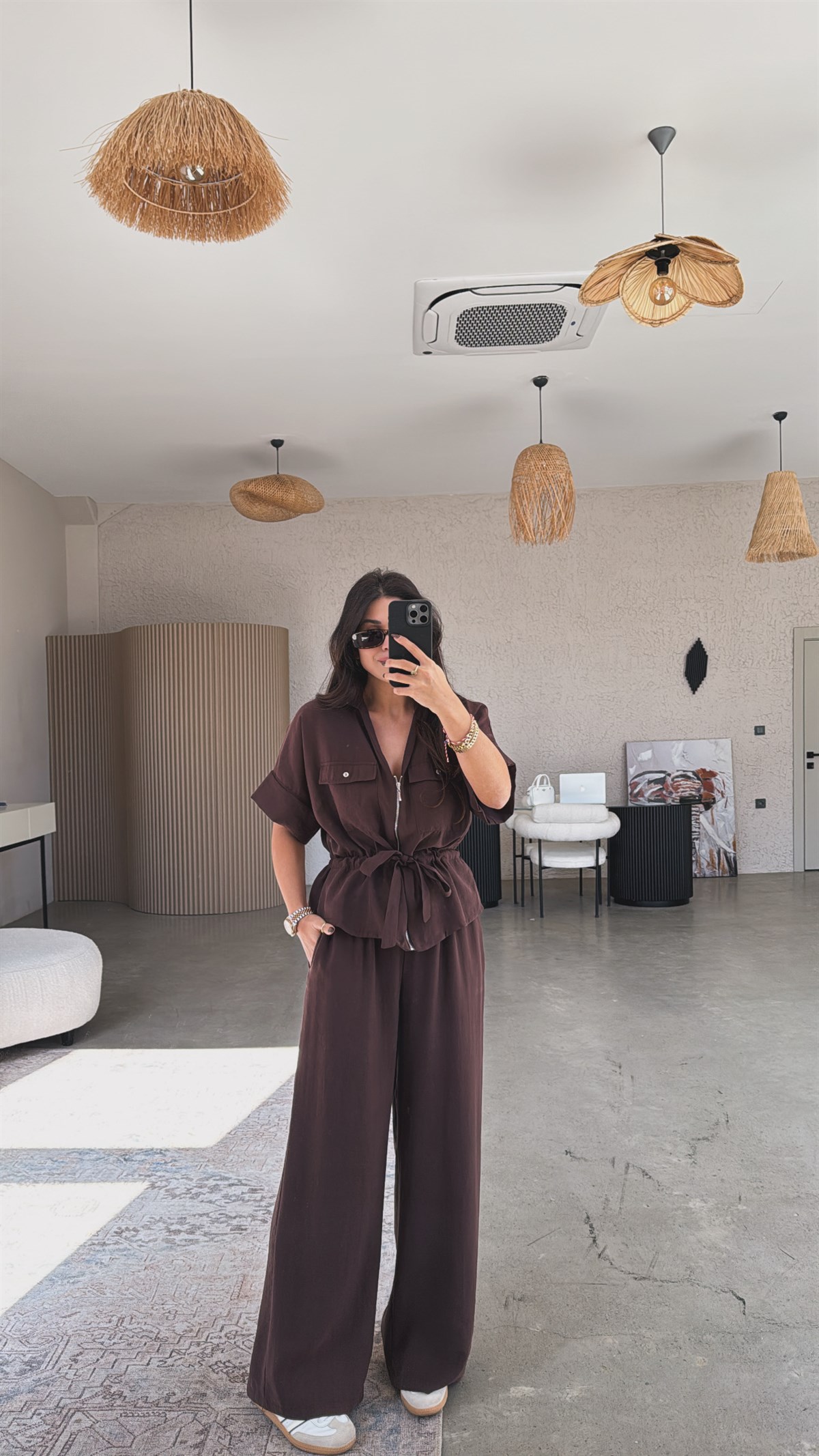 Kahverengi Tensel Ceketli Pantolonlu Premium Takım