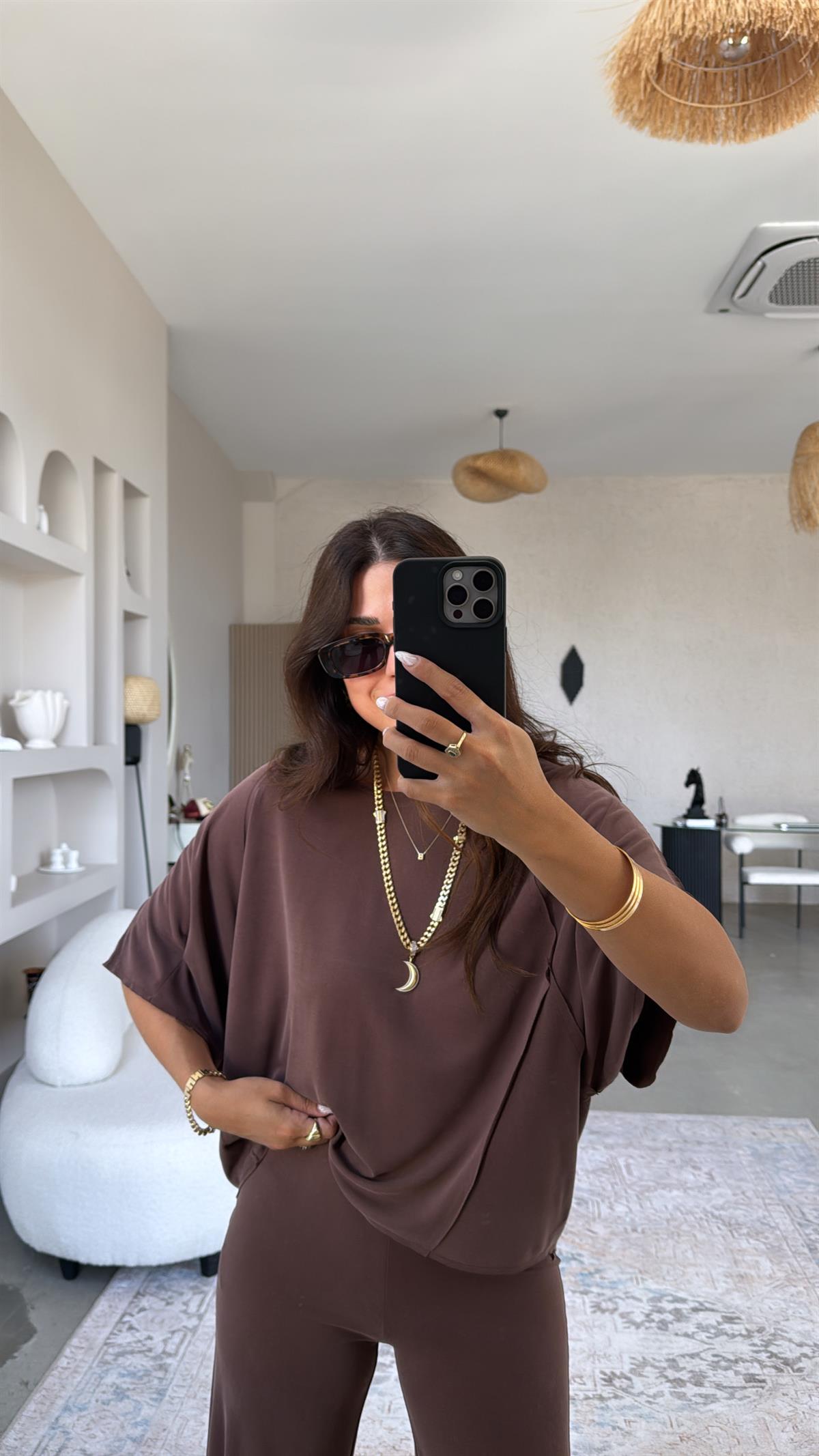 Kahverengi Ters Dikişli Oys Takım