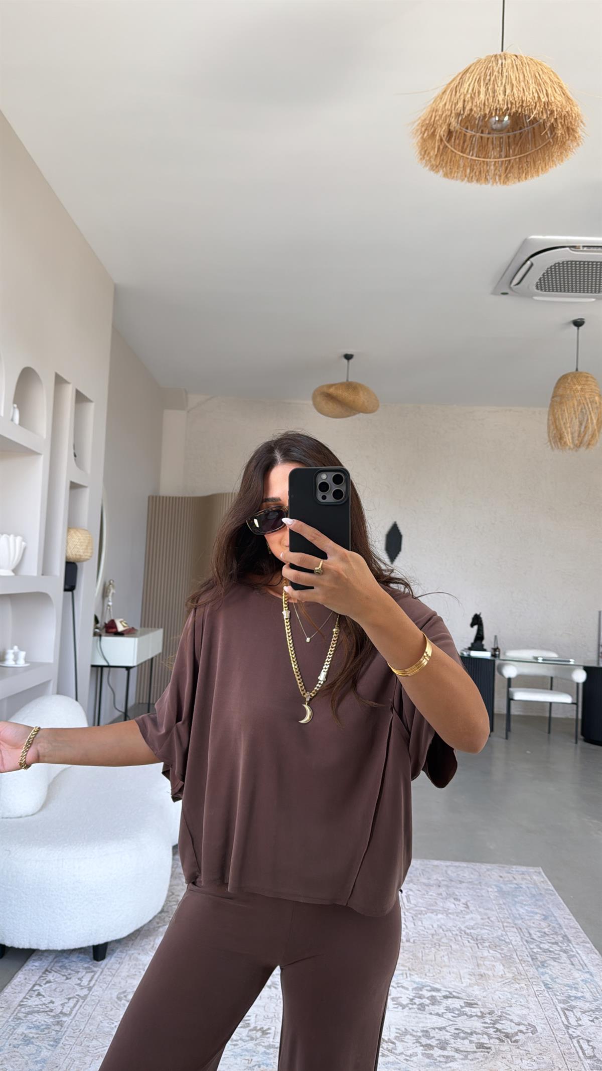 Kahverengi Ters Dikişli Oys Takım