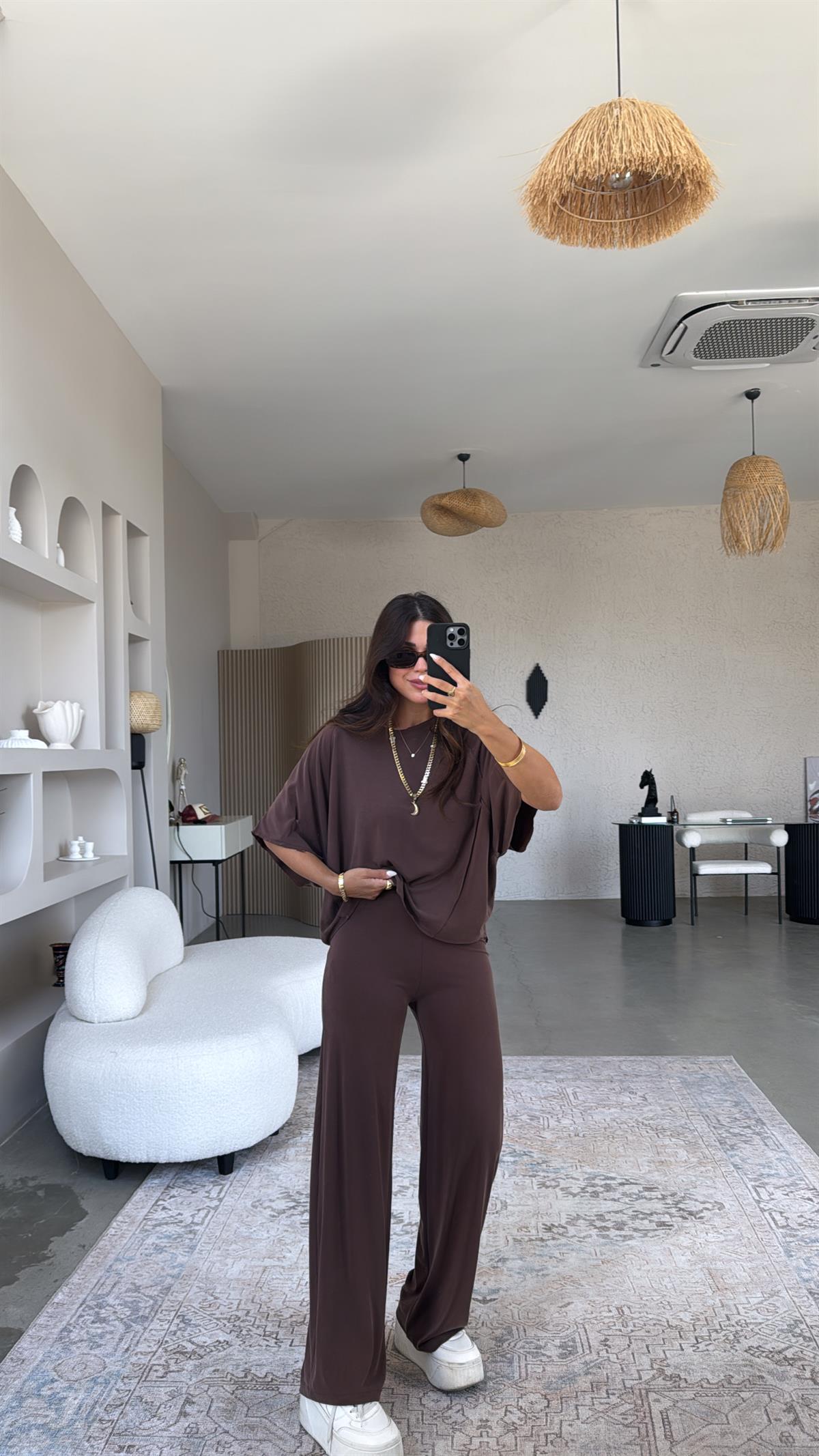 Kahverengi Ters Dikişli Oys Takım