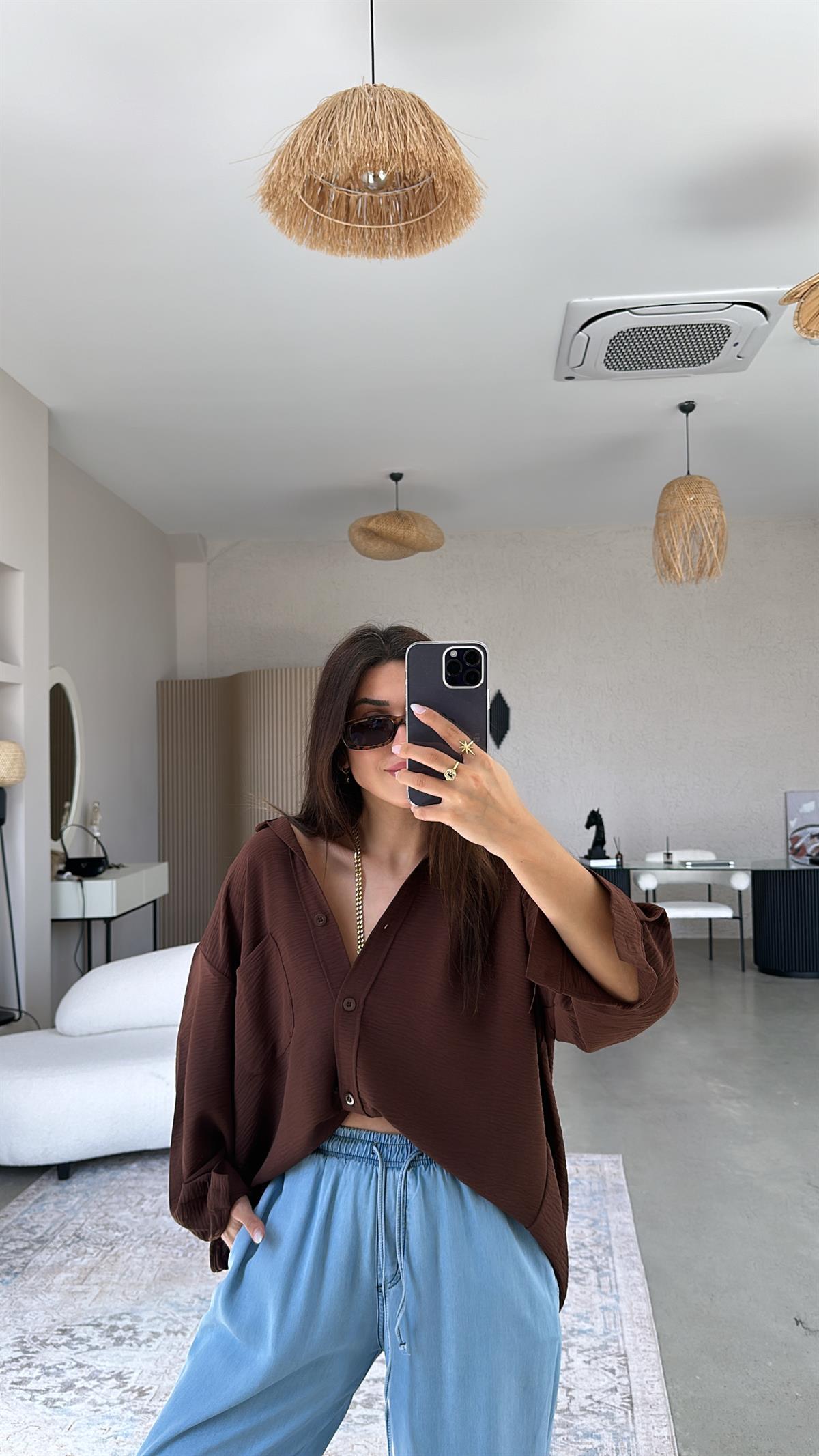 Kahverengi Tiril Gömlek