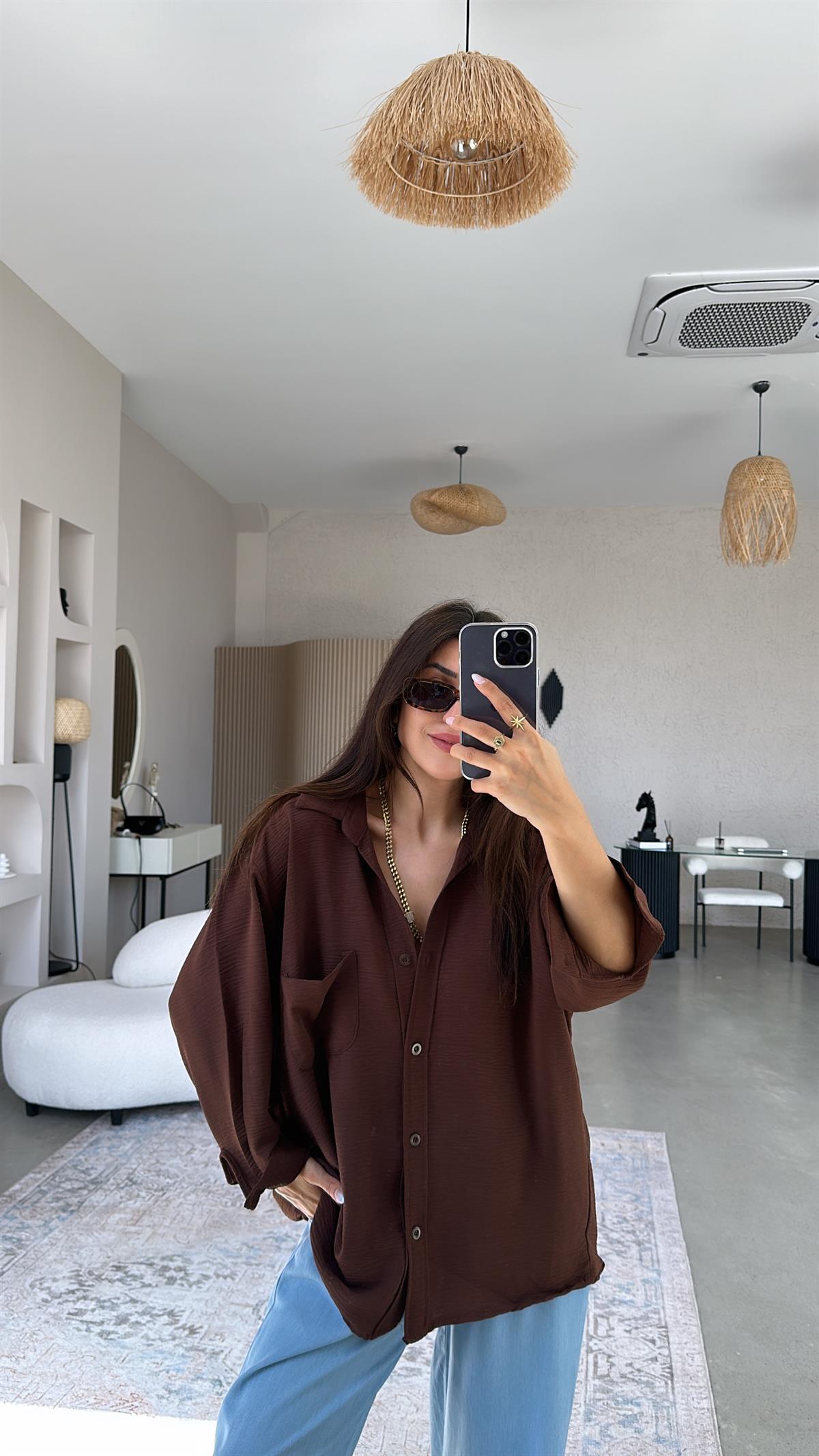 Kahverengi Tiril Gömlek