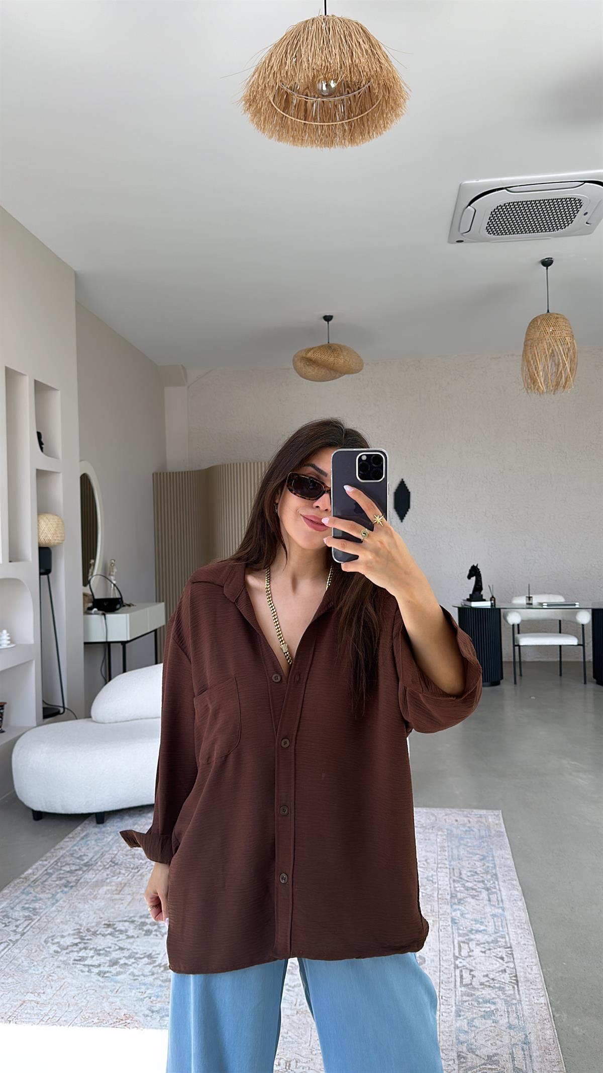 Kahverengi Tiril Gömlek