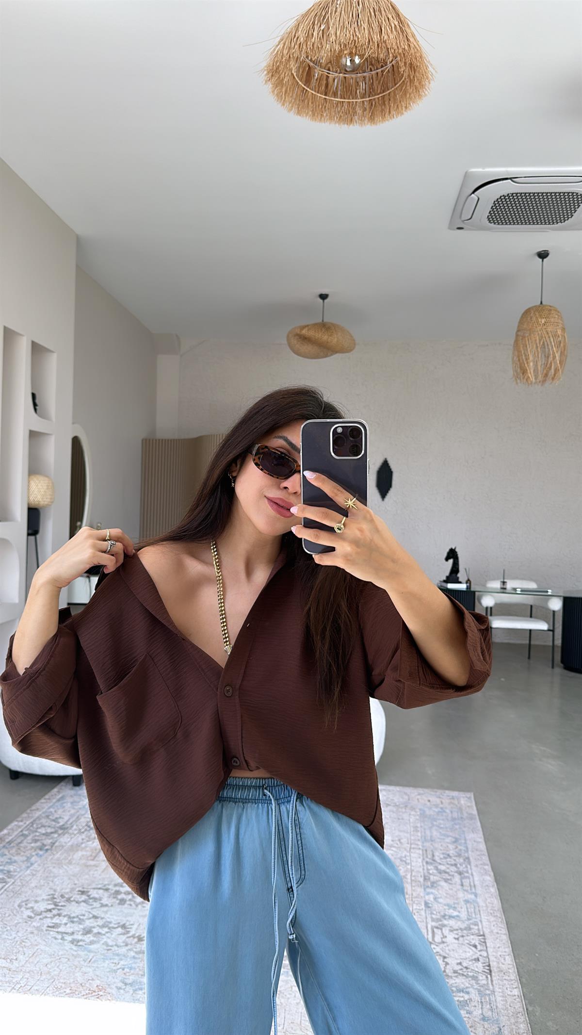 Kahverengi Tiril Gömlek