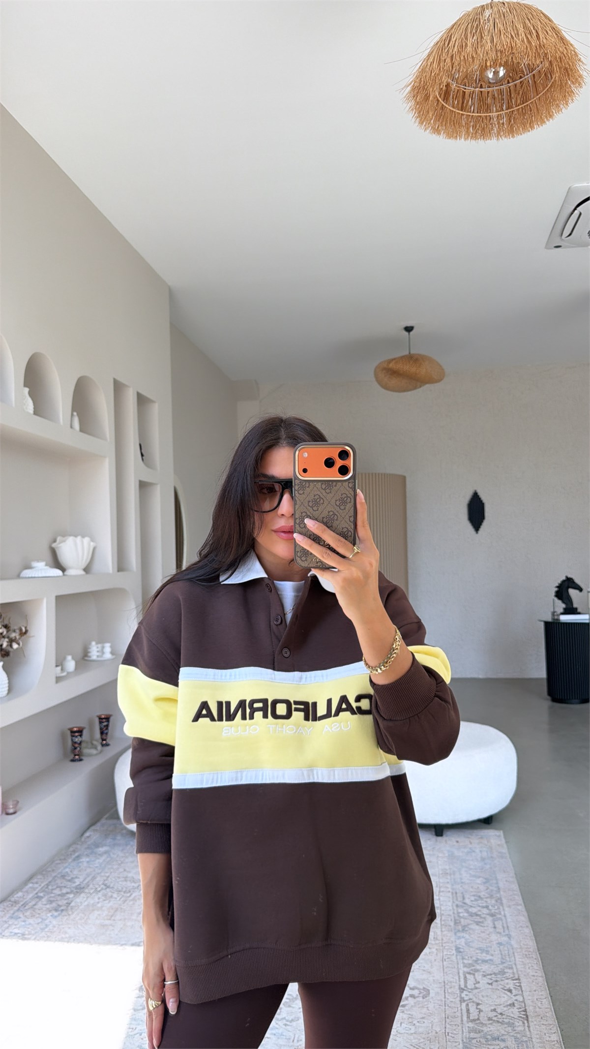 Kahverengi Üç İplik Yakalı California Sweatshirt