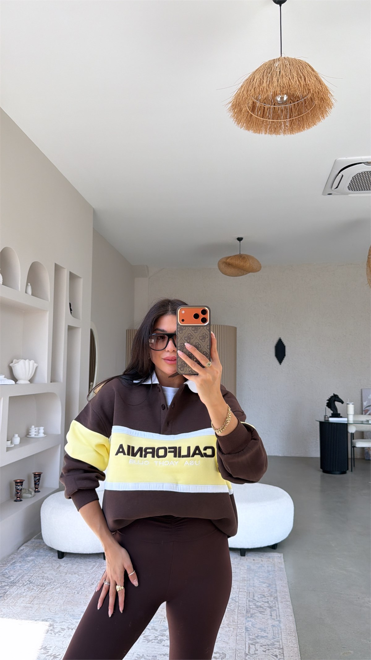 Kahverengi Üç İplik Yakalı California Sweatshirt