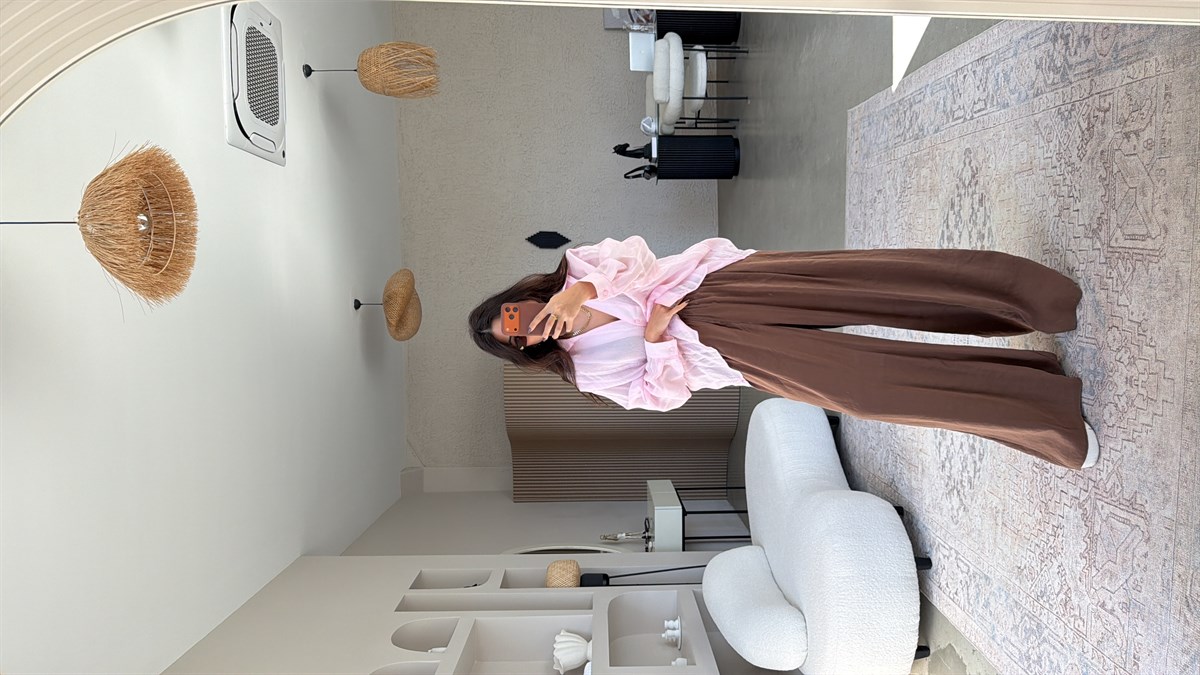 Kahverengi Ultra Wide Leg Tensel Pantolon