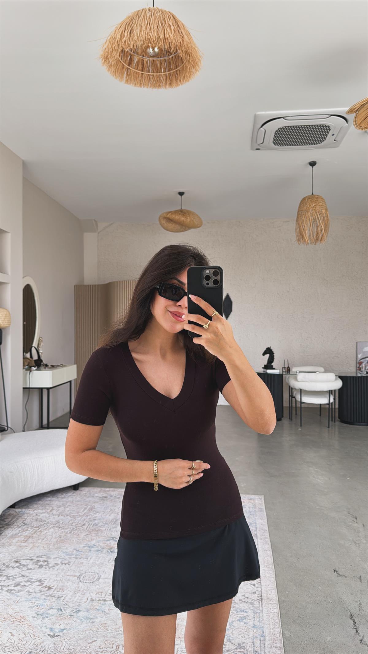 Kahverengi V Yaka Oys Basic