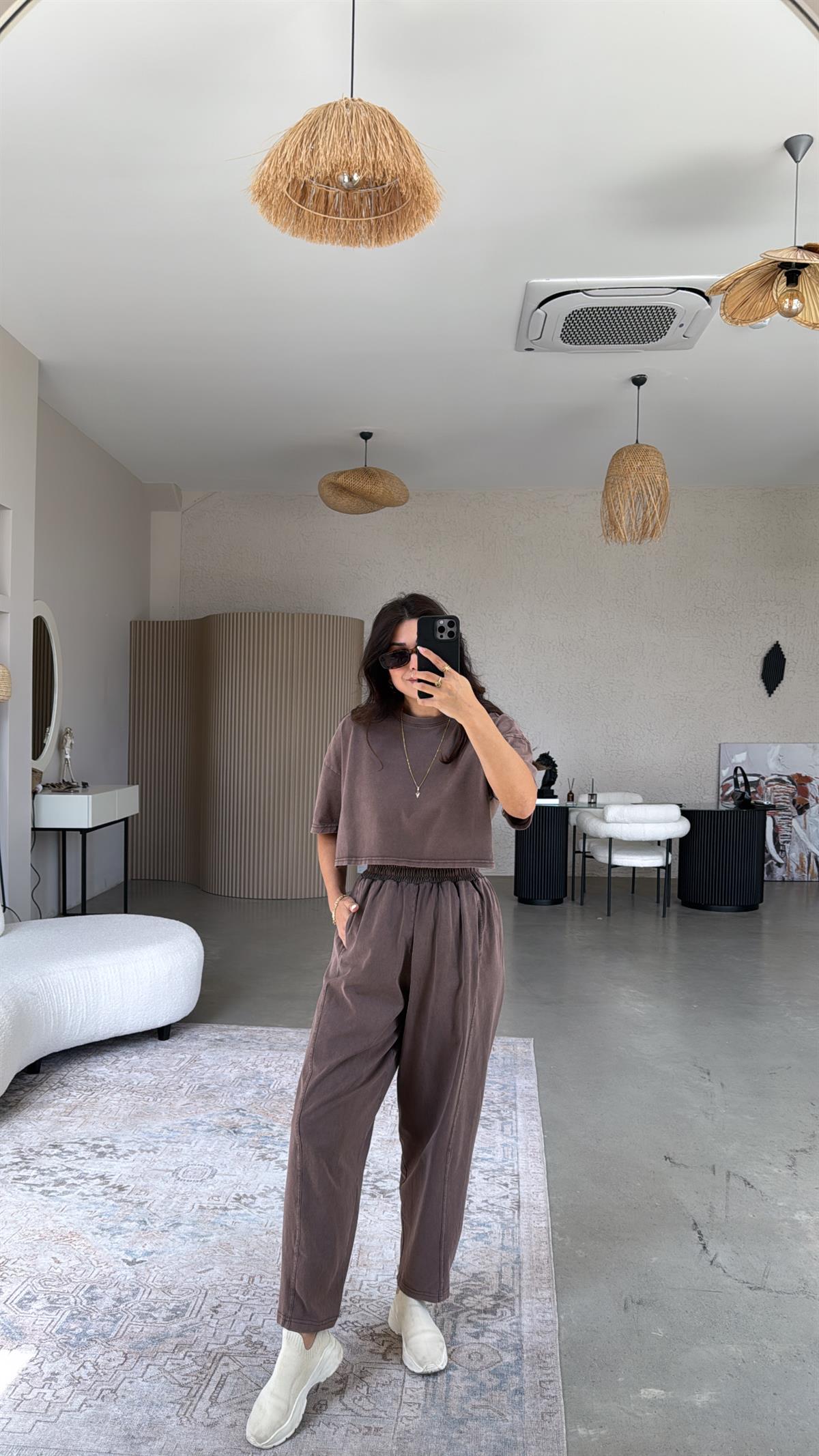 Kahverengi Yıkamalı Salaş Takım