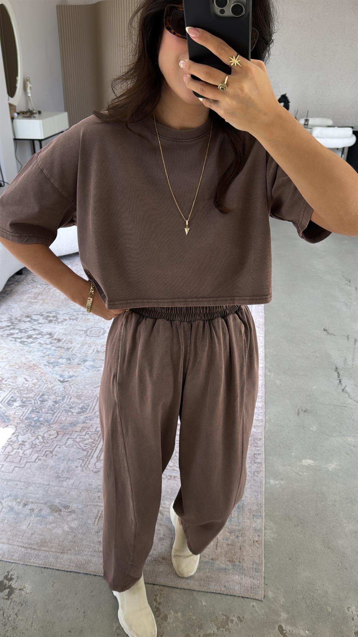 Kahverengi Yıkamalı Salaş Takım