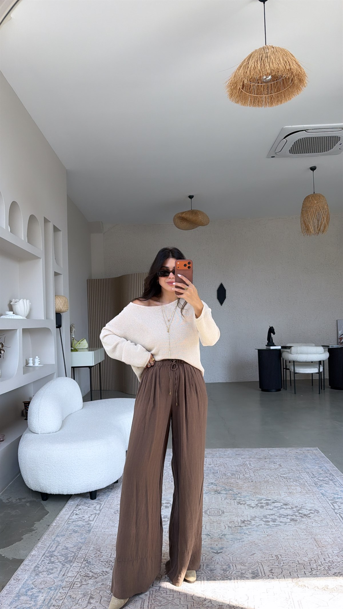 Kahverengi ZR Model Premium Linen Pantolon
