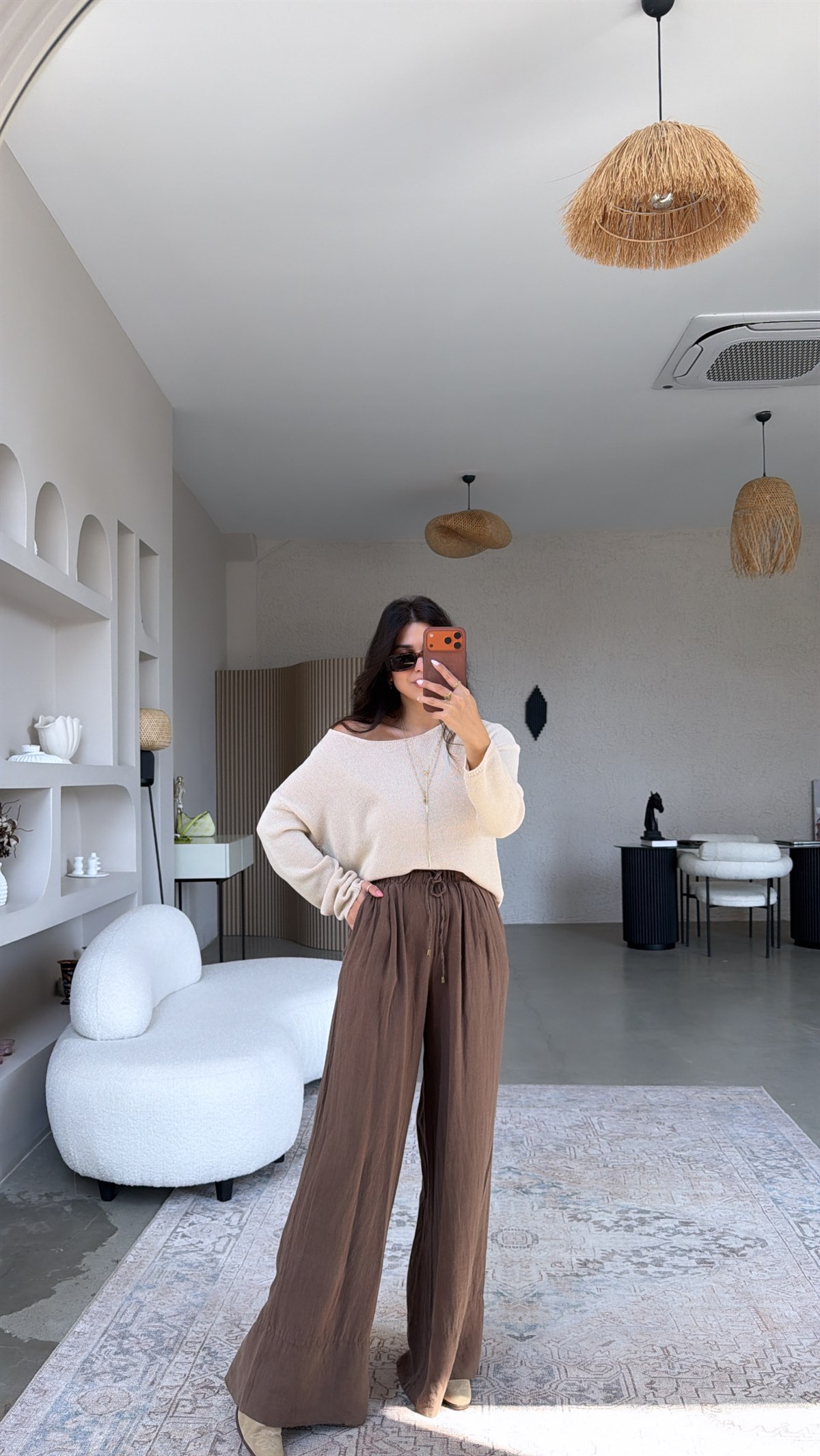 Kahverengi ZR Model Premium Linen Pantolon