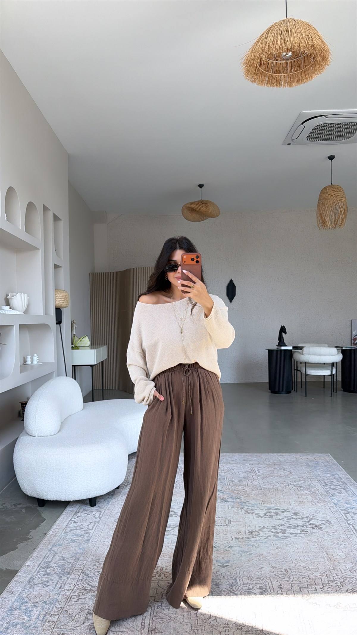 Kahverengi ZR Model Premium Linen Pantolon