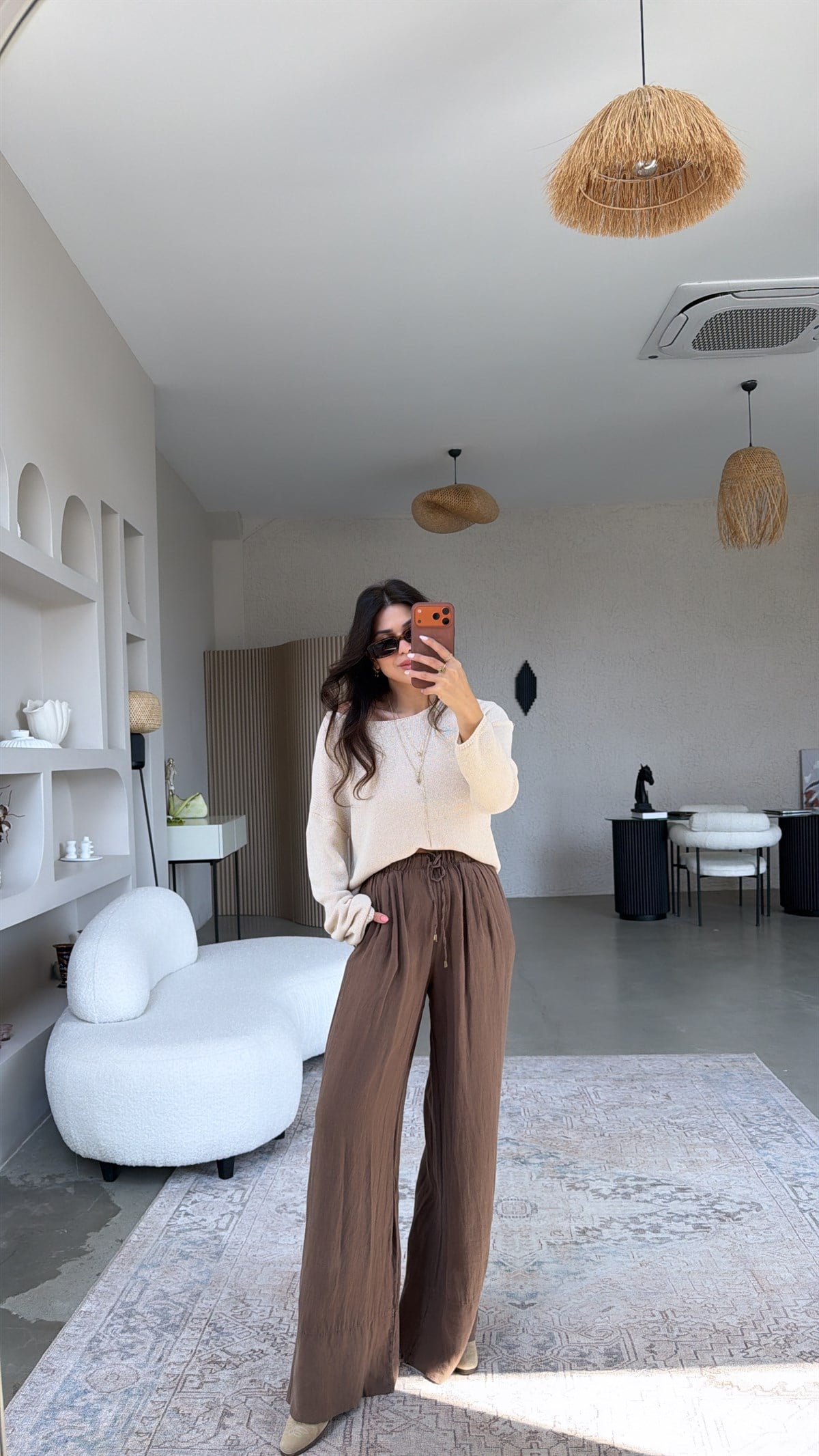 Kahverengi ZR Model Premium Linen Pantolon