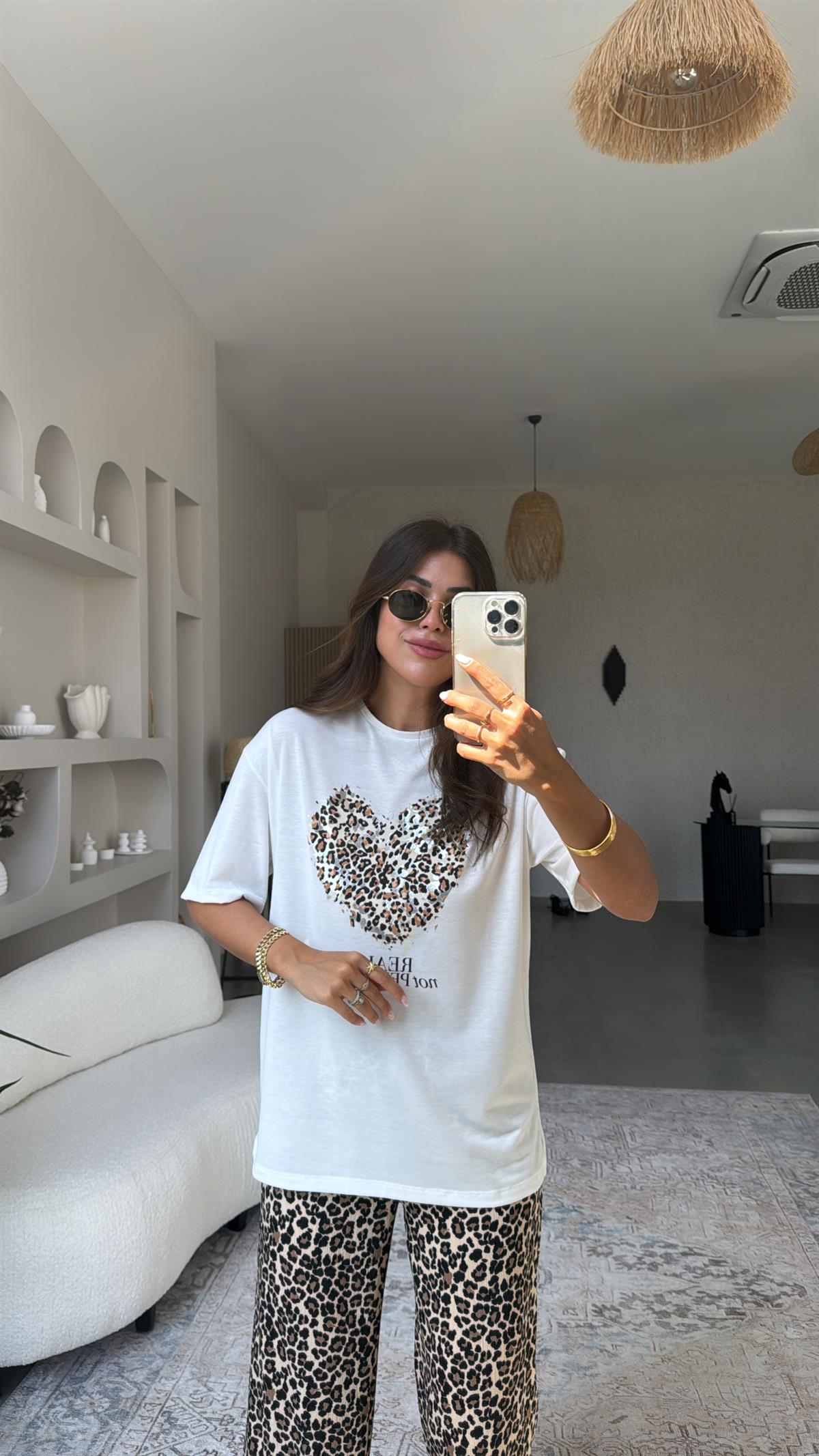 Kalpli Leopar Modal Tshirt