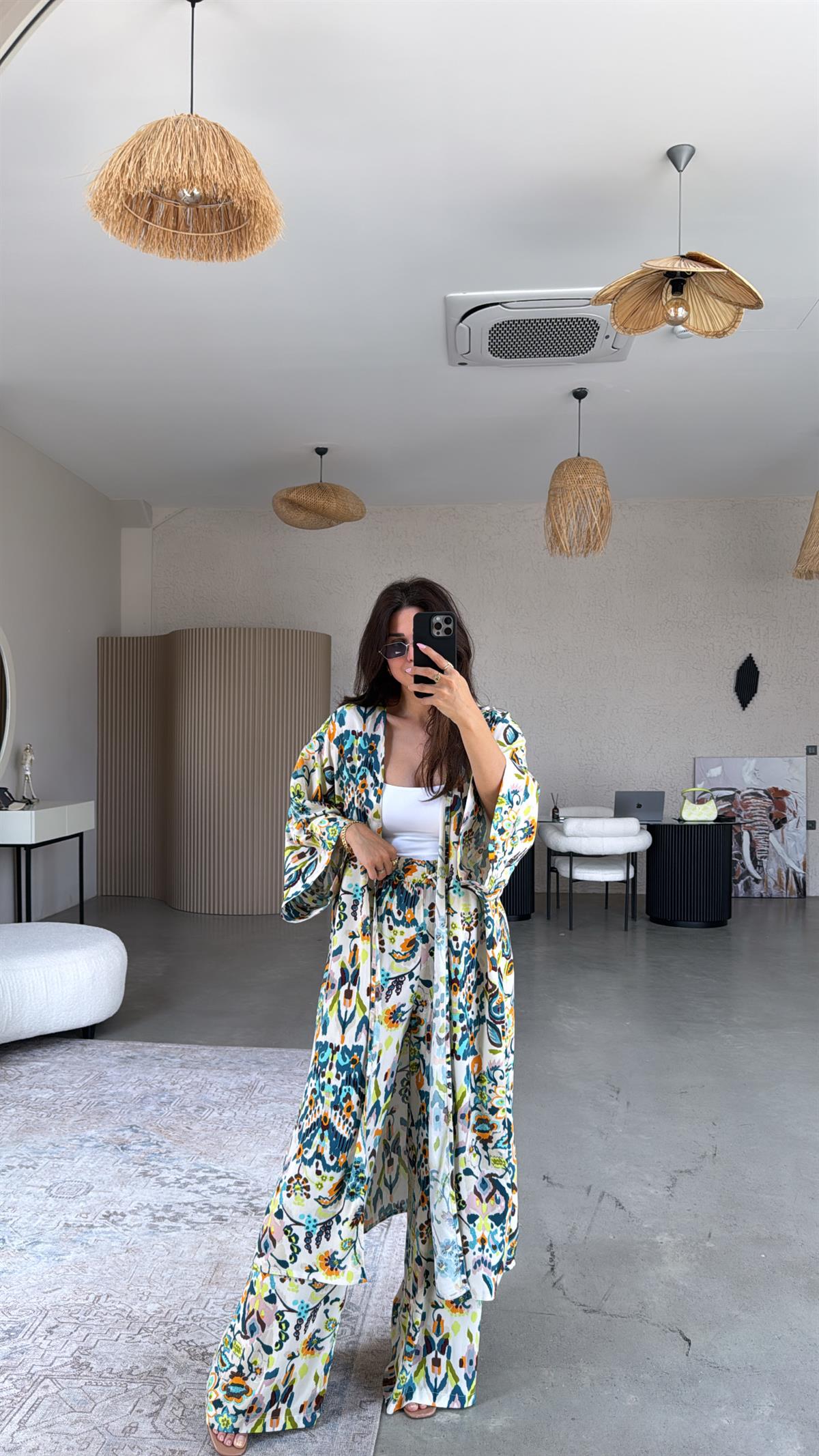 Karışık Desenli Juna Kimono Pantolon Takım