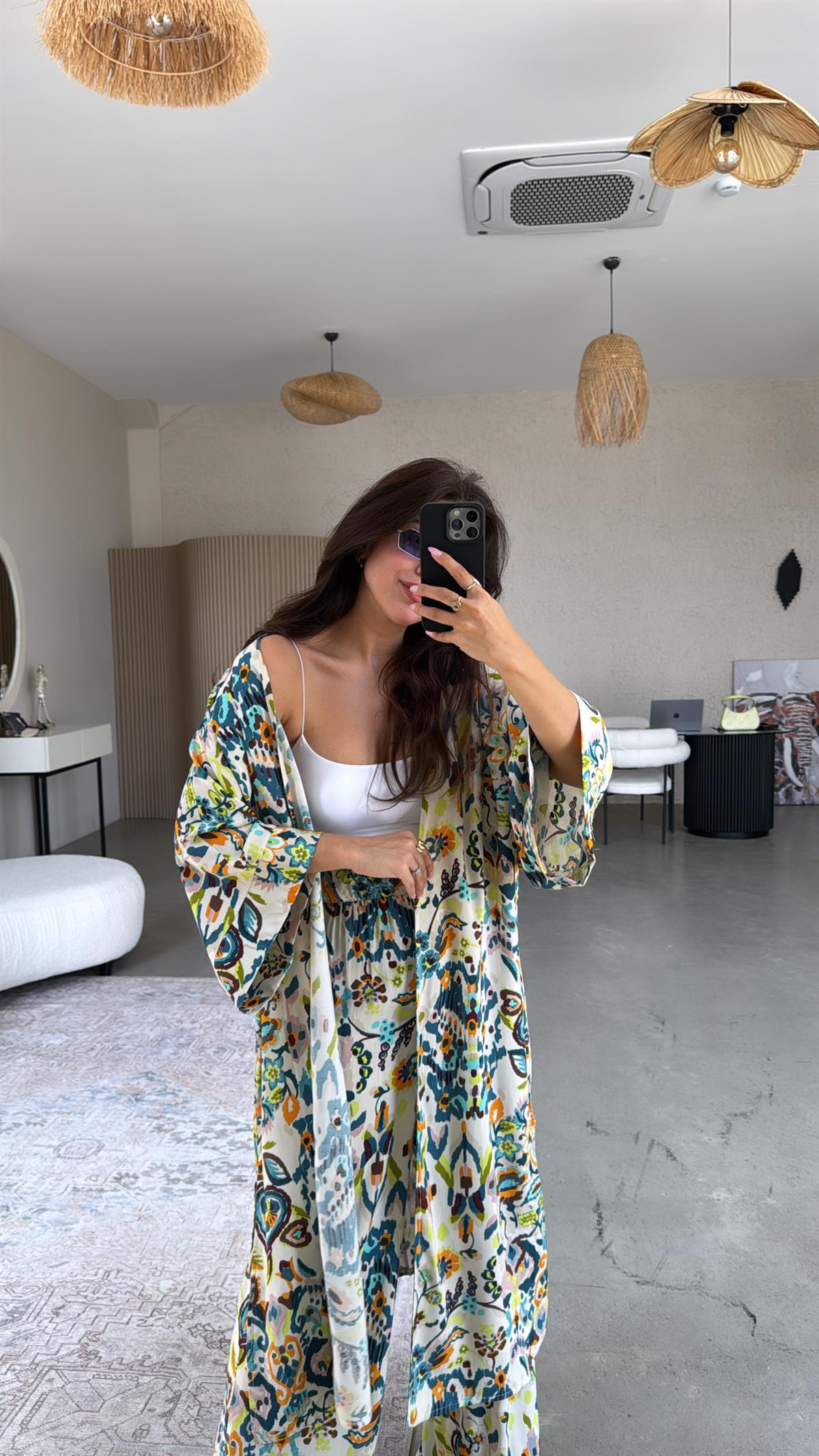 Karışık Desenli Juna Kimono Pantolon Takım