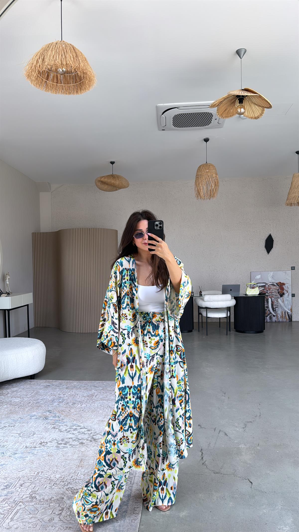 Karışık Desenli Juna Kimono Pantolon Takım