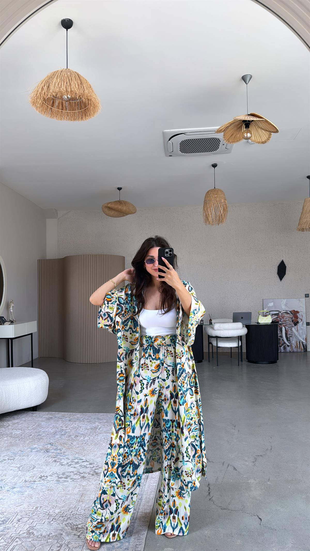 Karışık Desenli Juna Kimono Pantolon Takım