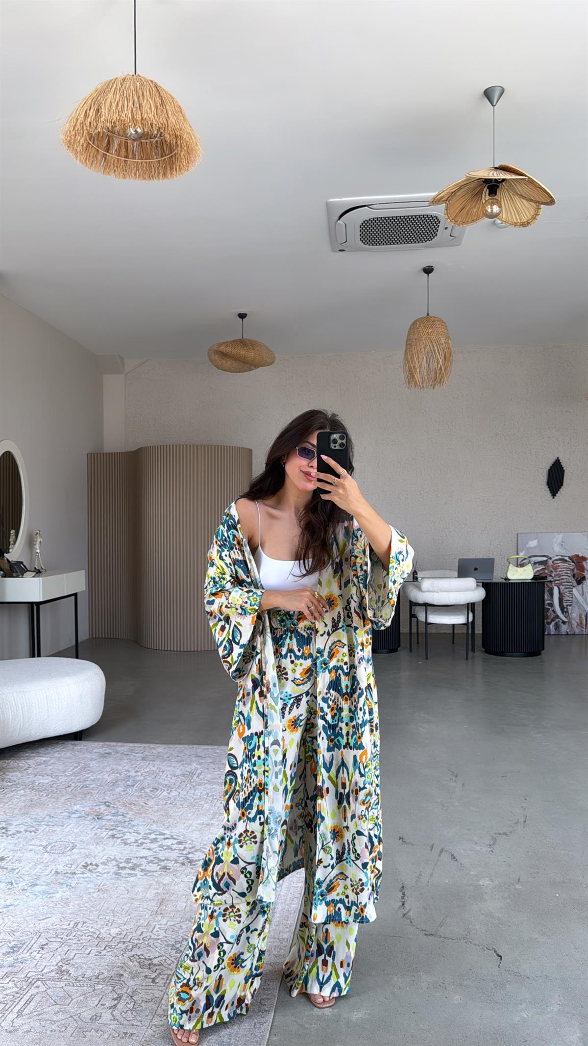 Karışık Desenli Juna Kimono Pantolon Takım