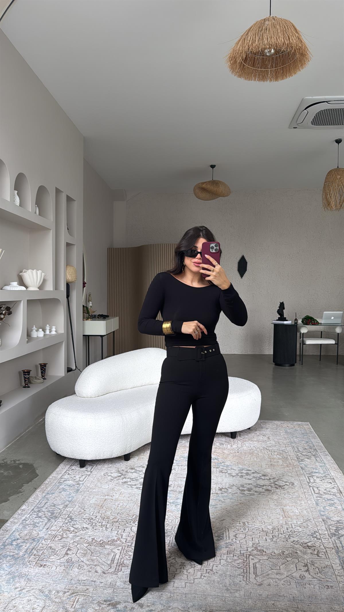 Kemerli İspanyol Kumaş Pantolon