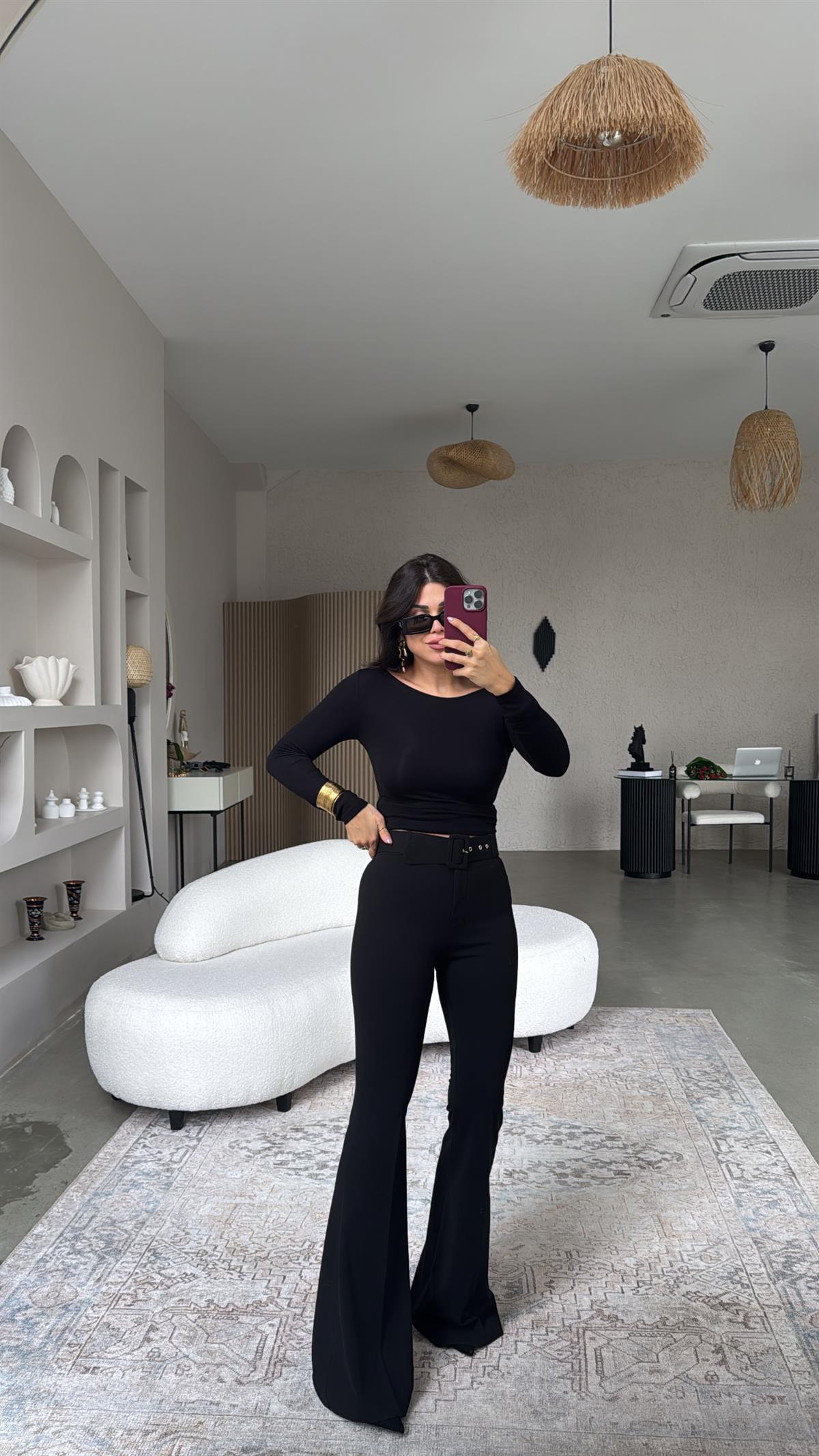 Kemerli İspanyol Kumaş Pantolon