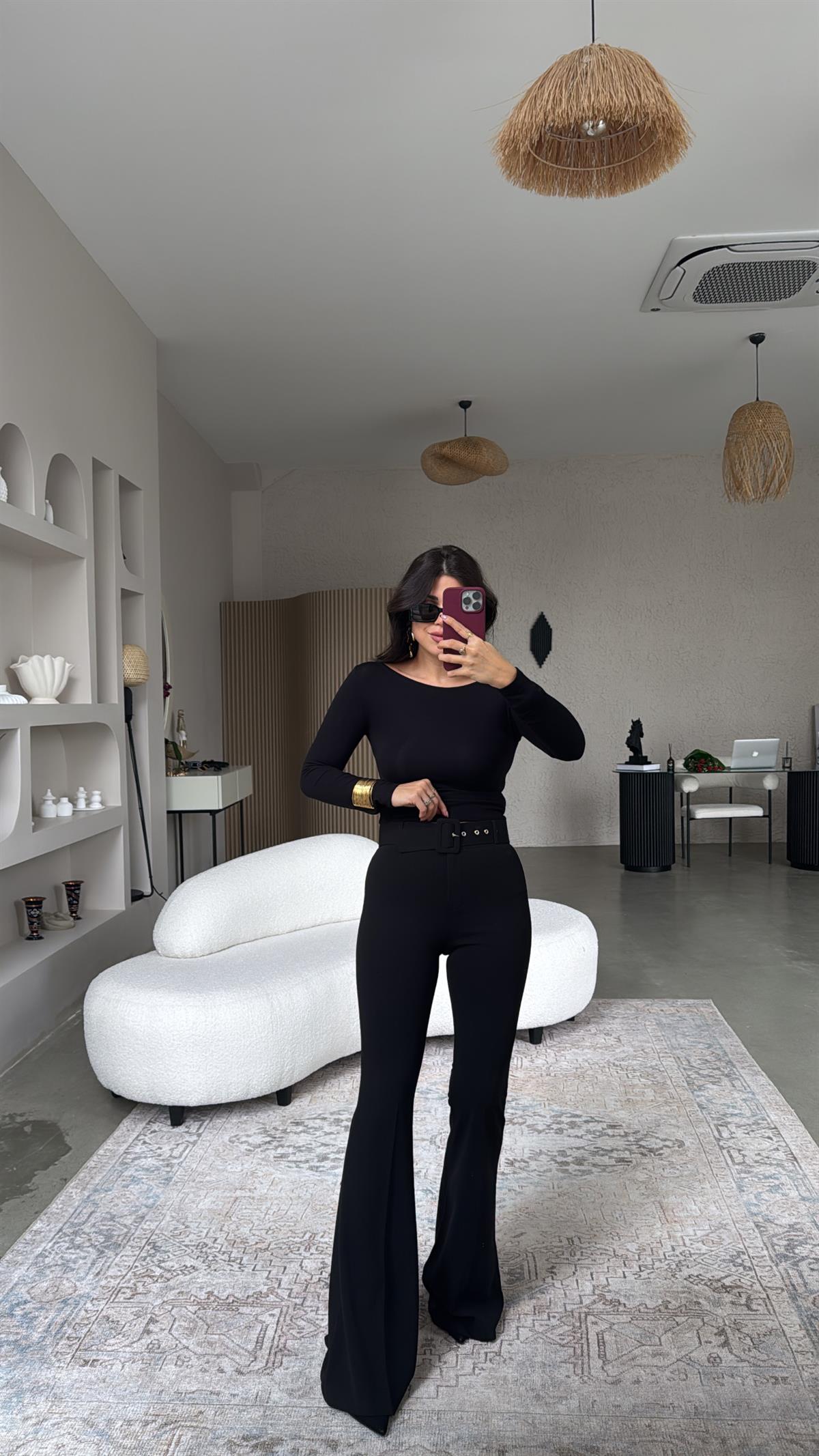 Kemerli İspanyol Kumaş Pantolon