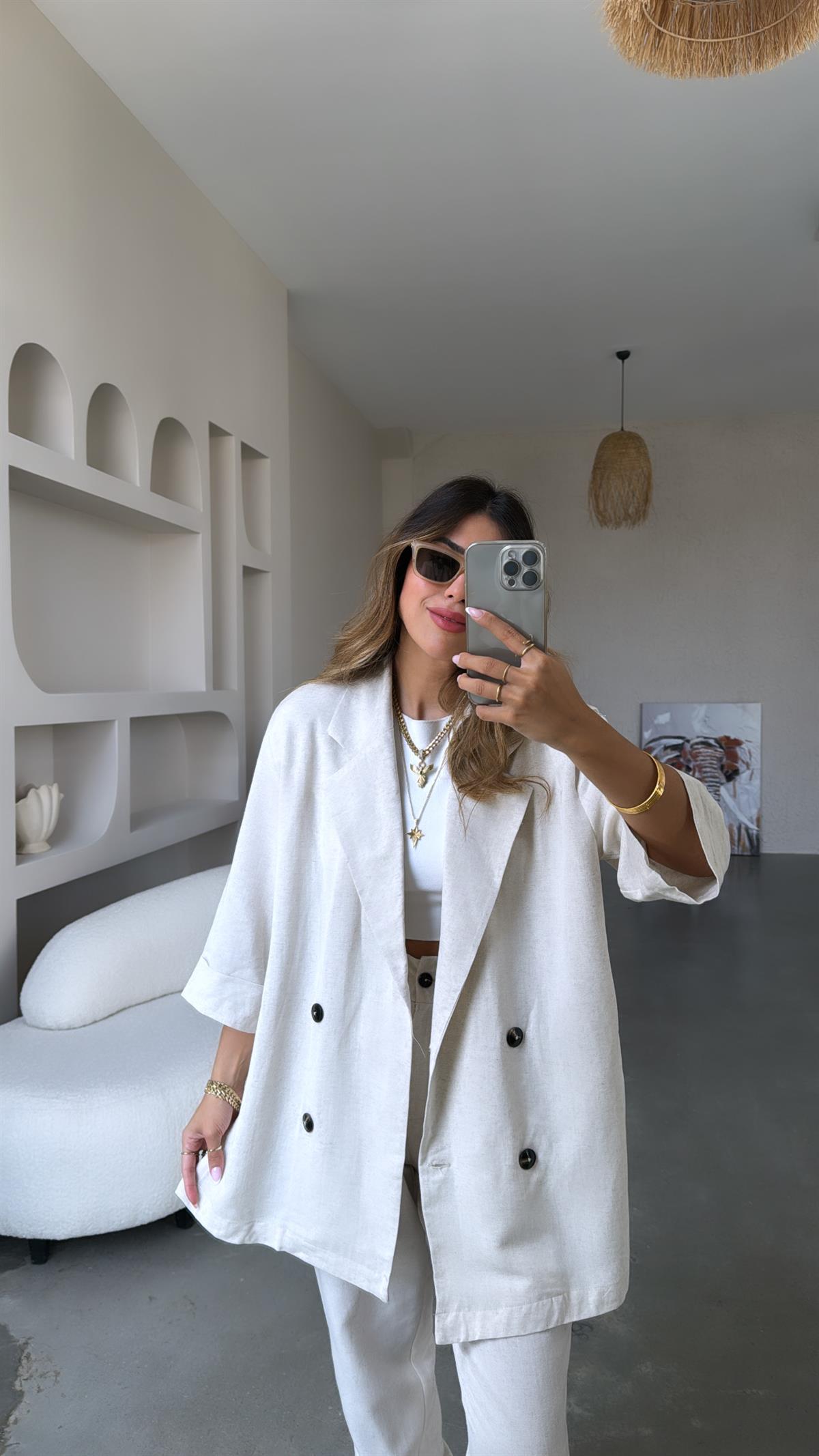 Keten Ceketli Pantolon Takım