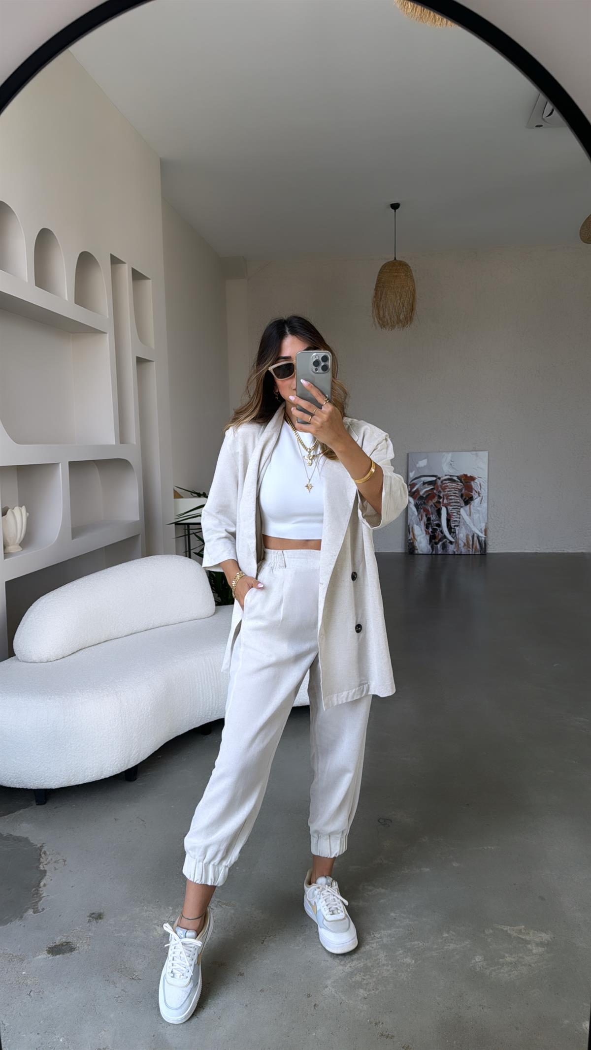 Keten Ceketli Pantolon Takım