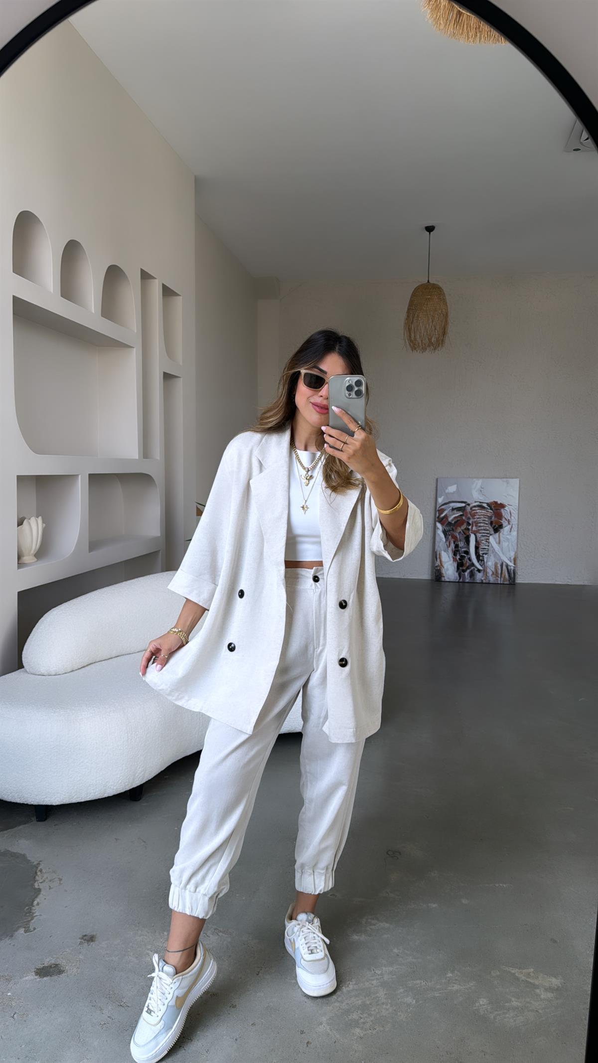 Keten Ceketli Pantolon Takım