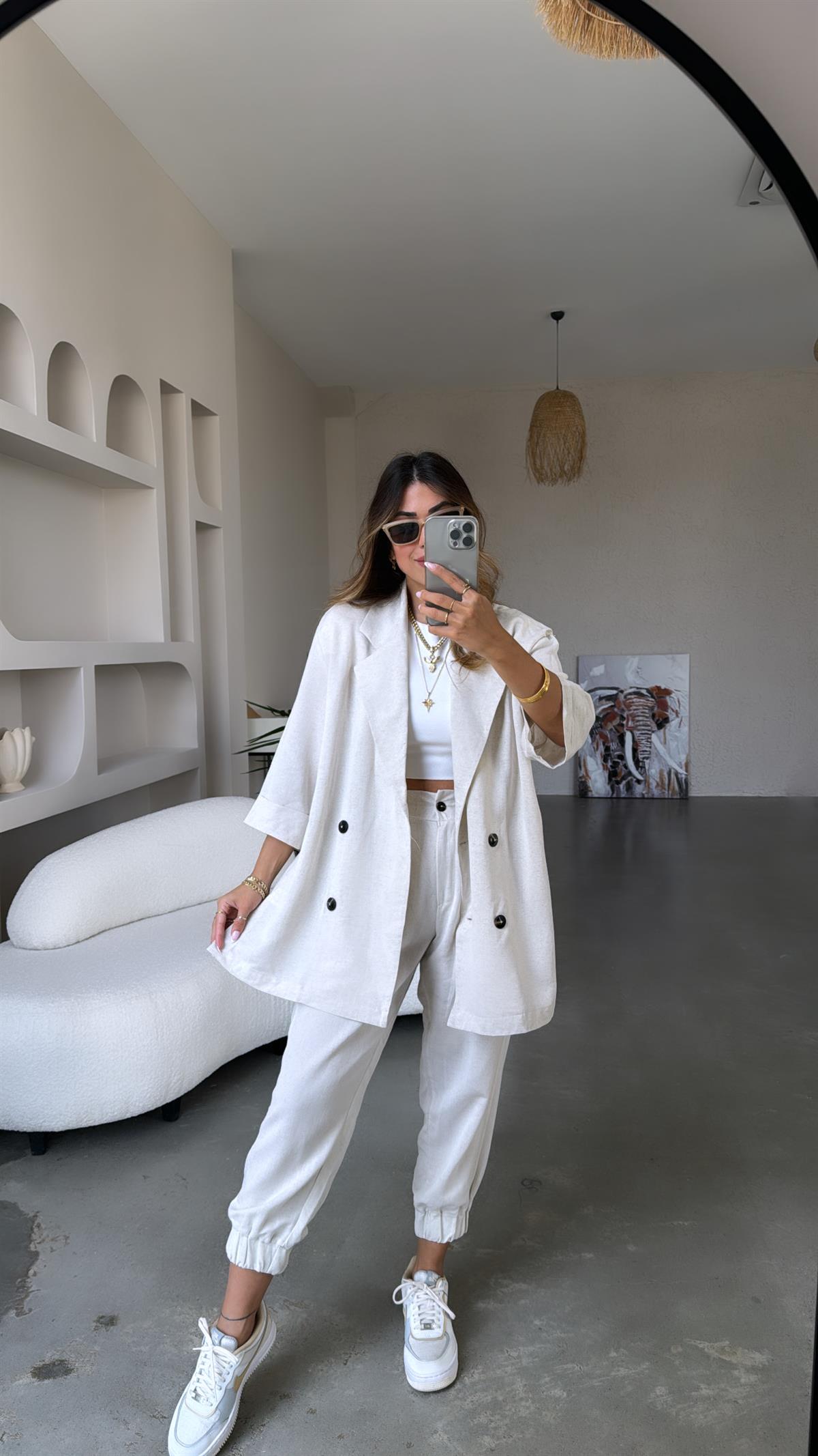 Keten Ceketli Pantolon Takım