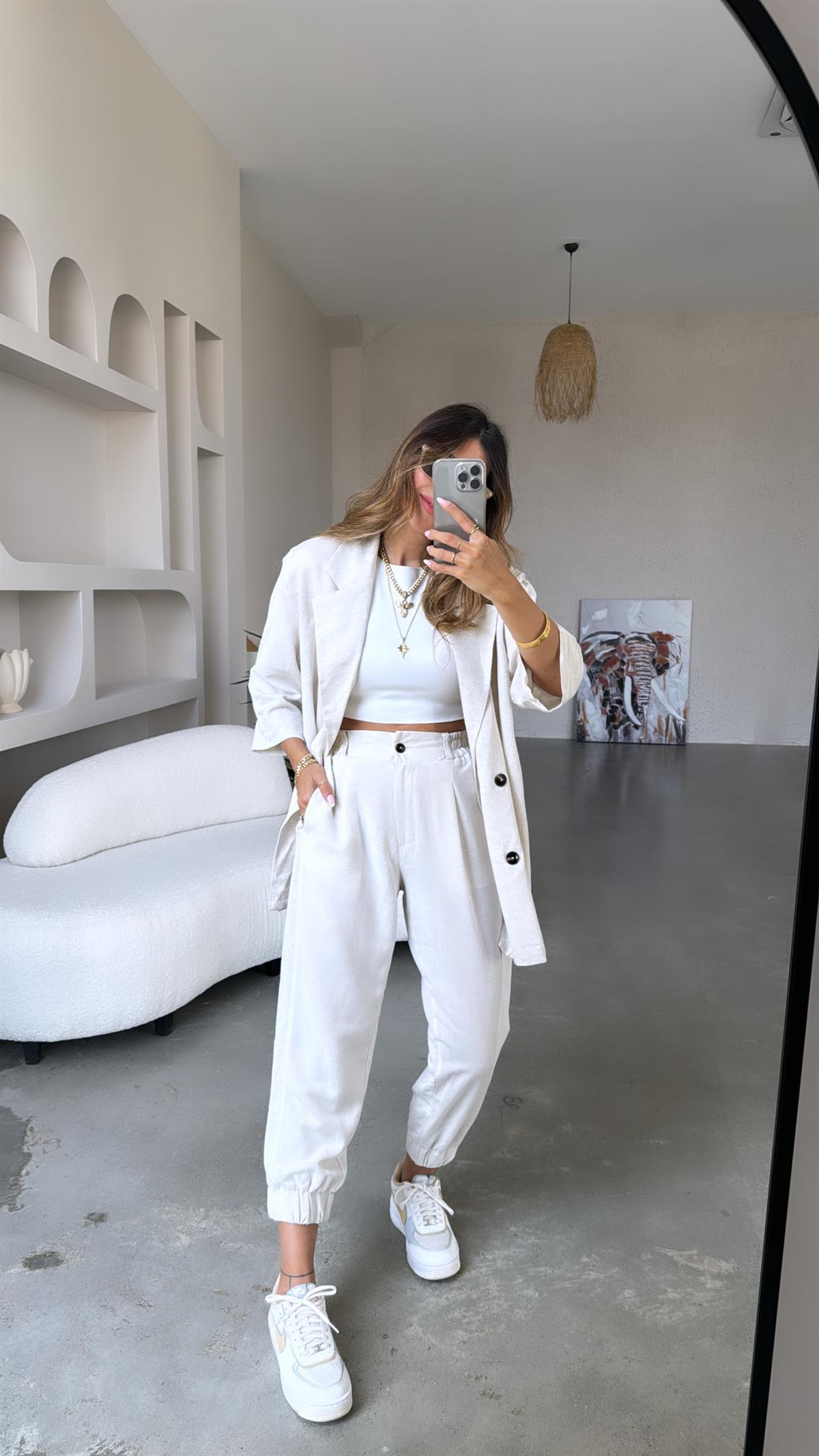 Keten Ceketli Pantolon Takım