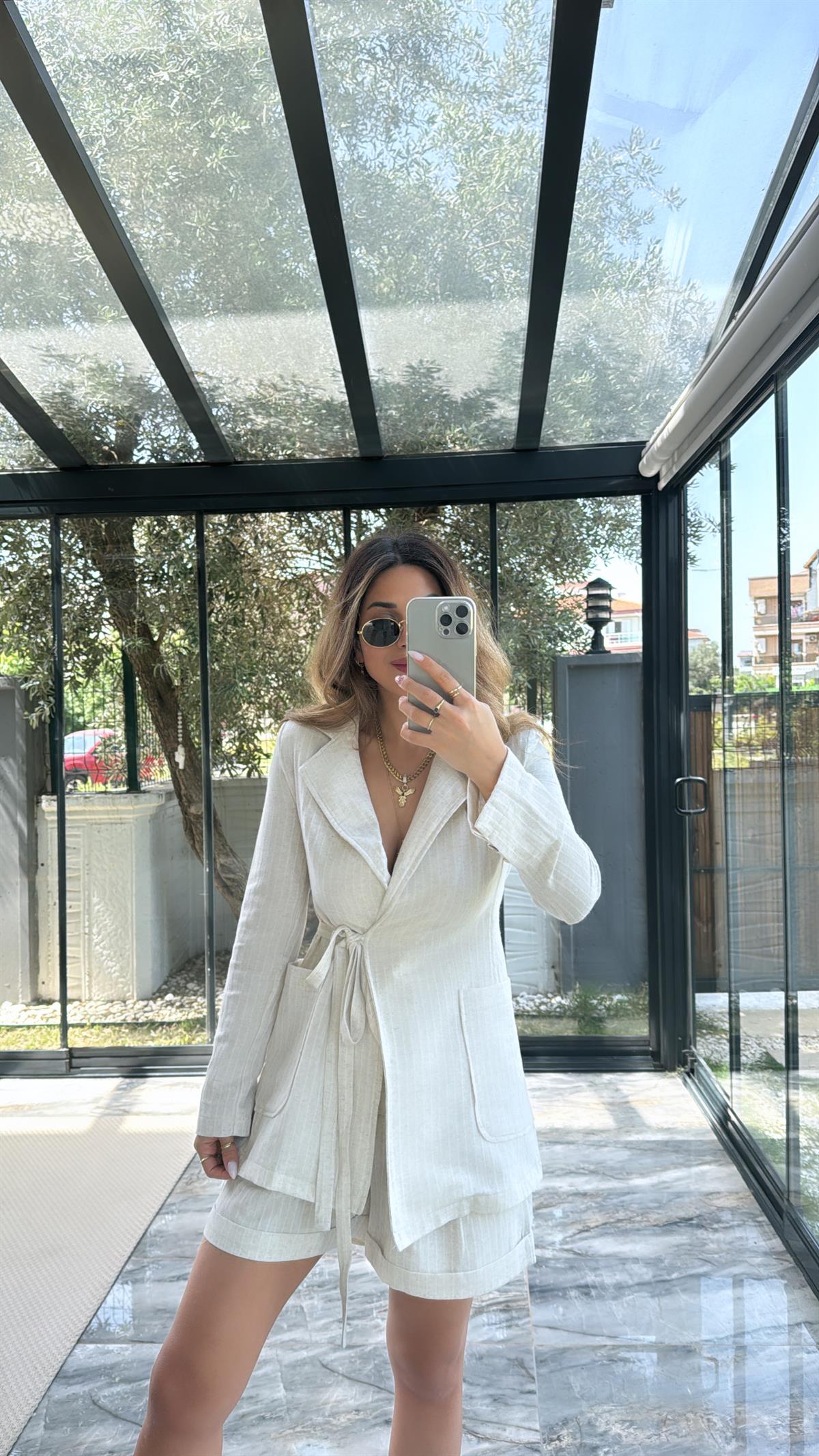 Keten Çizgili Premium Ceket