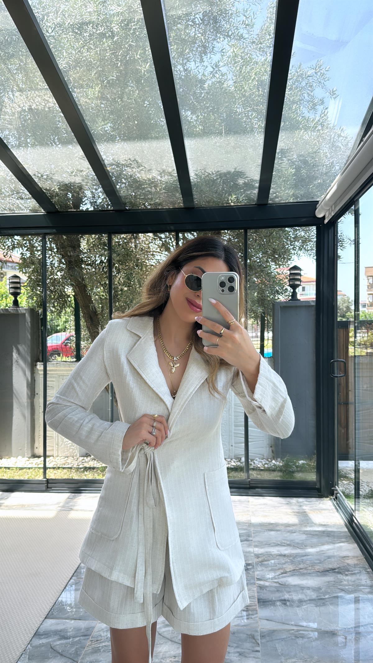 Keten Çizgili Premium Ceket