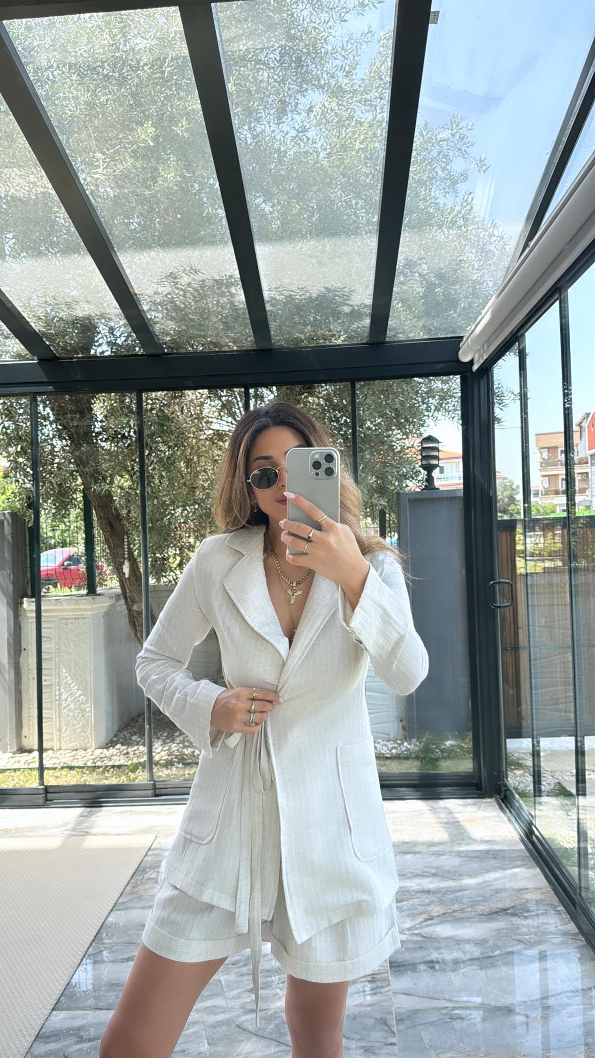 Keten Çizgili Premium Ceket