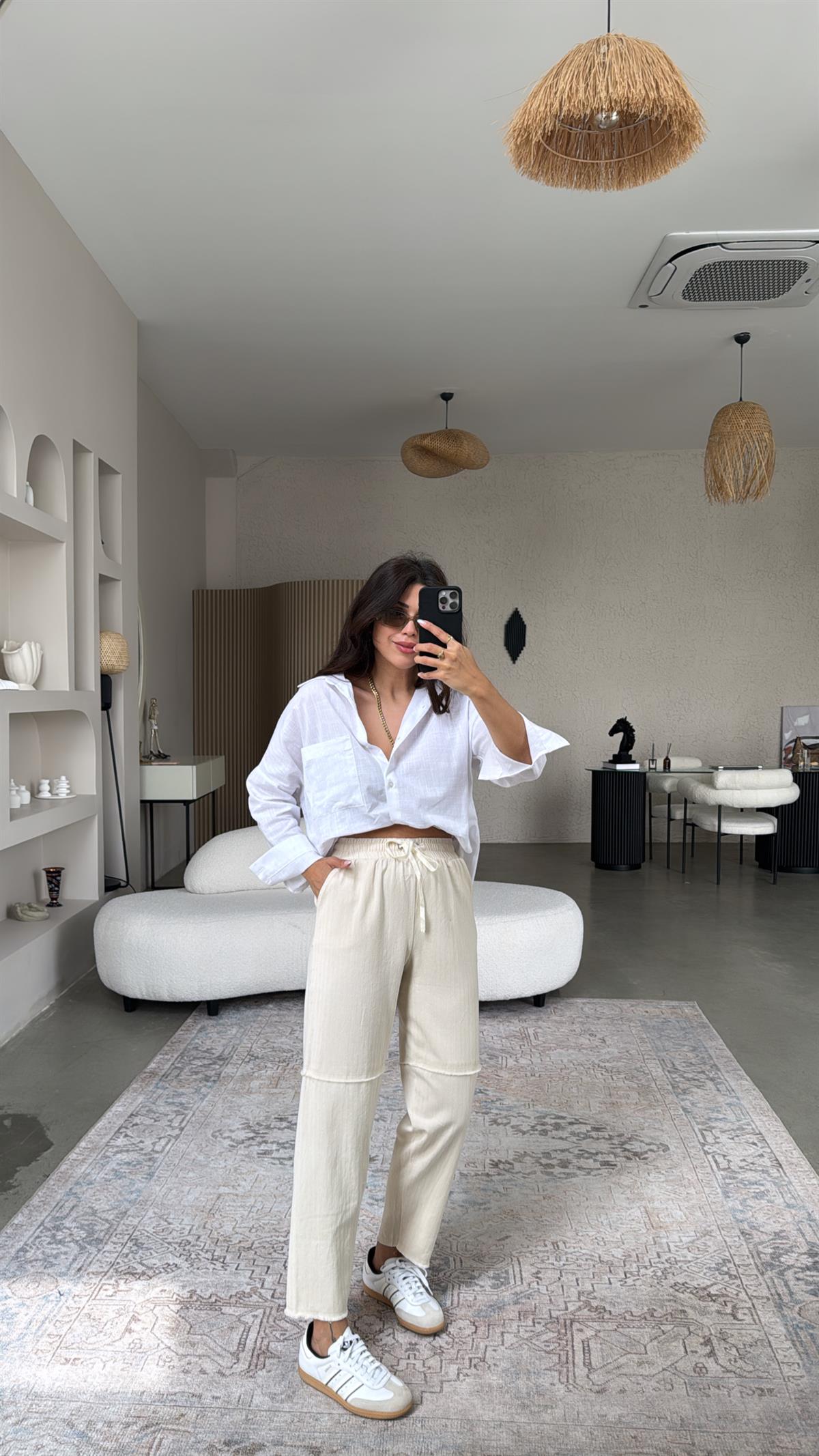 Keten Dikiş Detaylı Pantolon