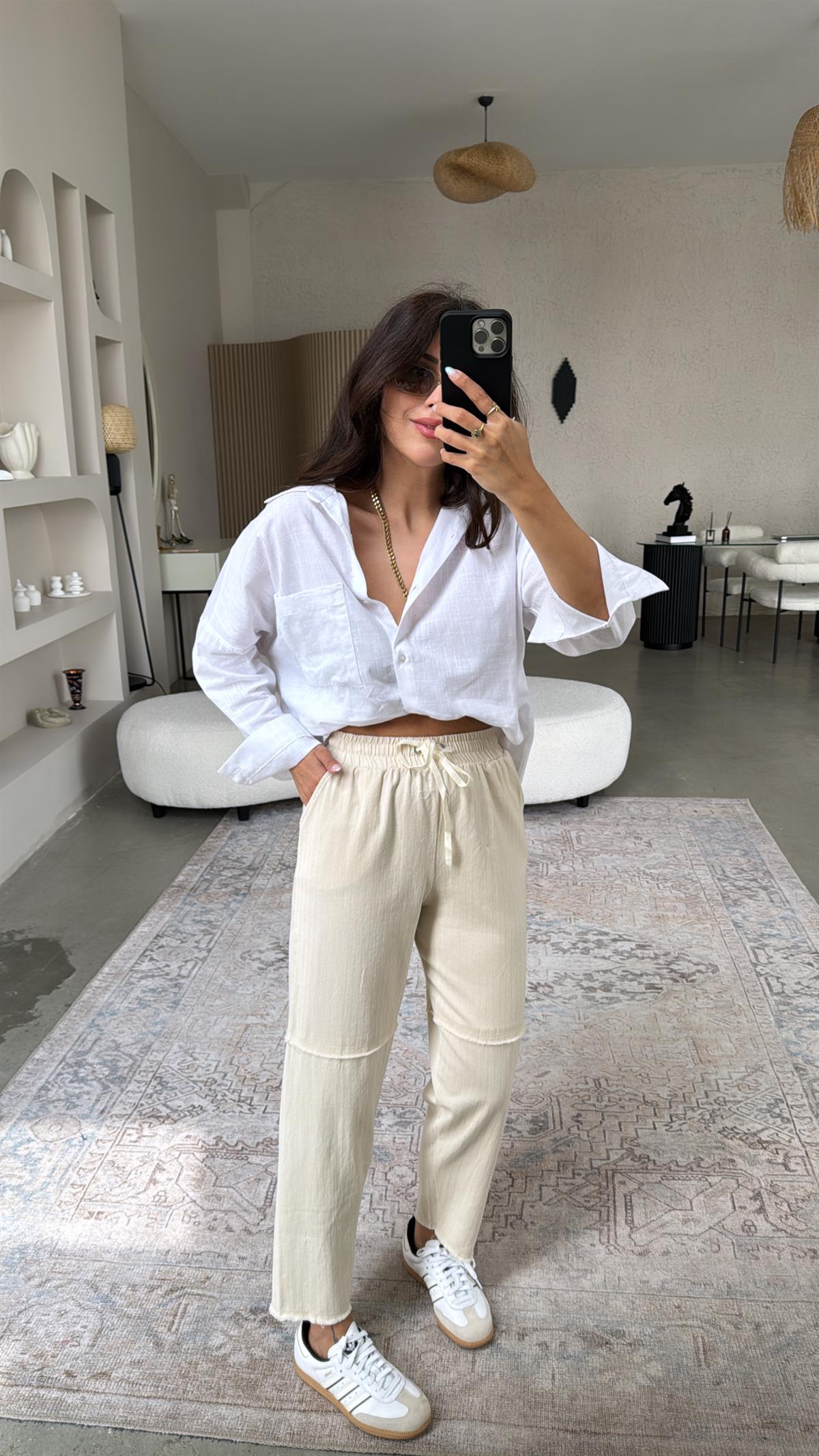 Keten Dikiş Detaylı Pantolon