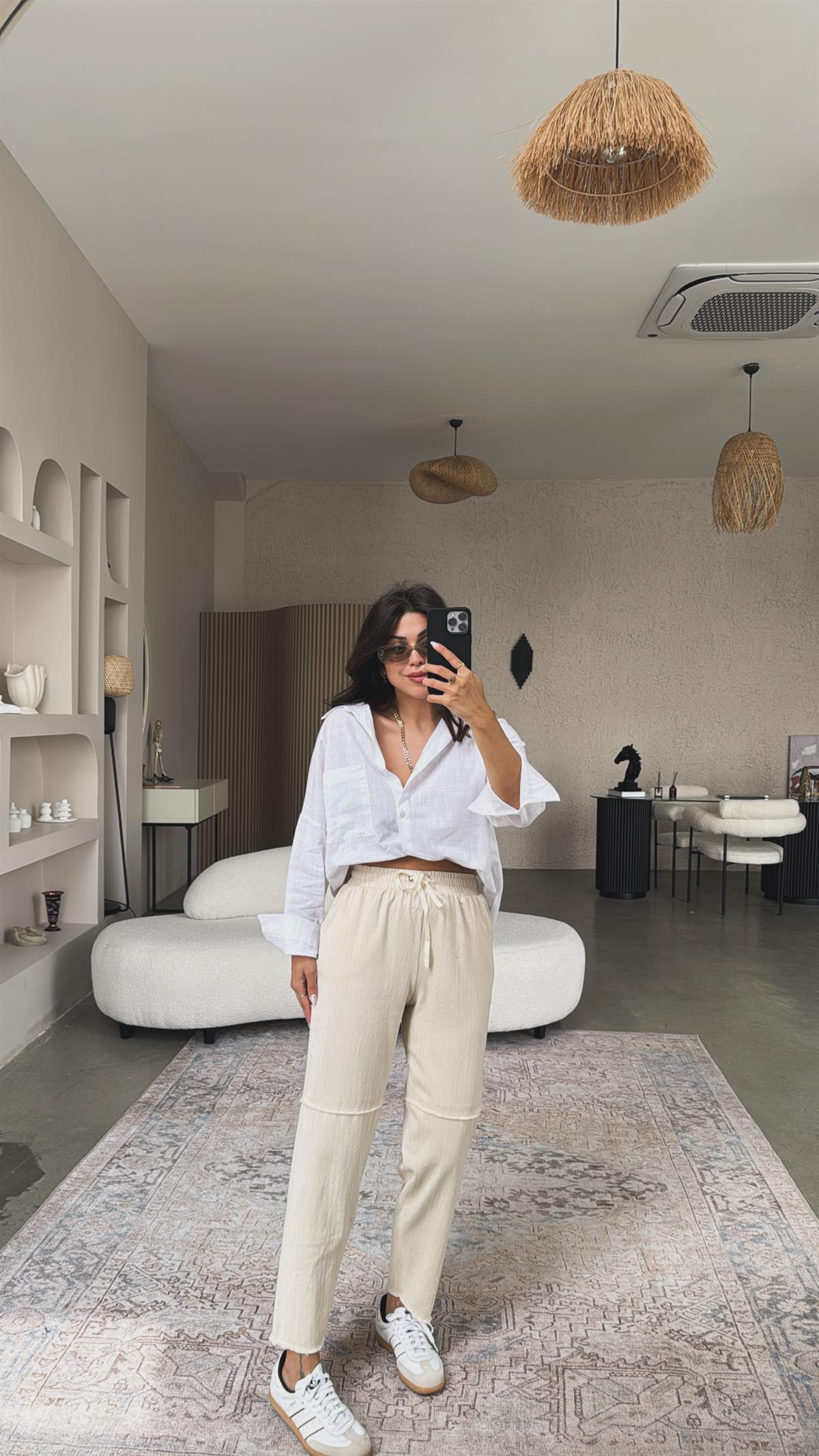 Keten Dikiş Detaylı Pantolon