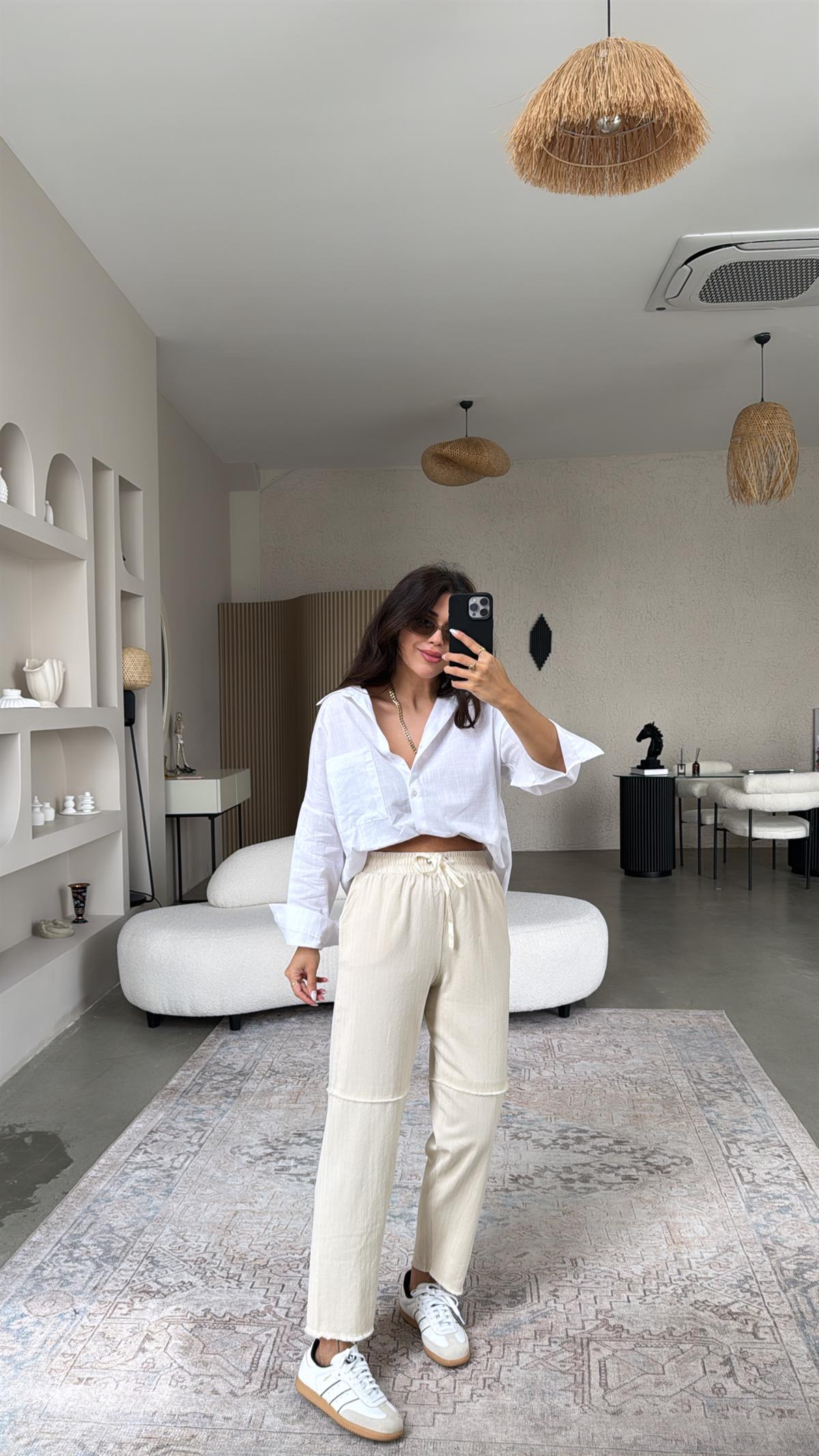 Keten Dikiş Detaylı Pantolon