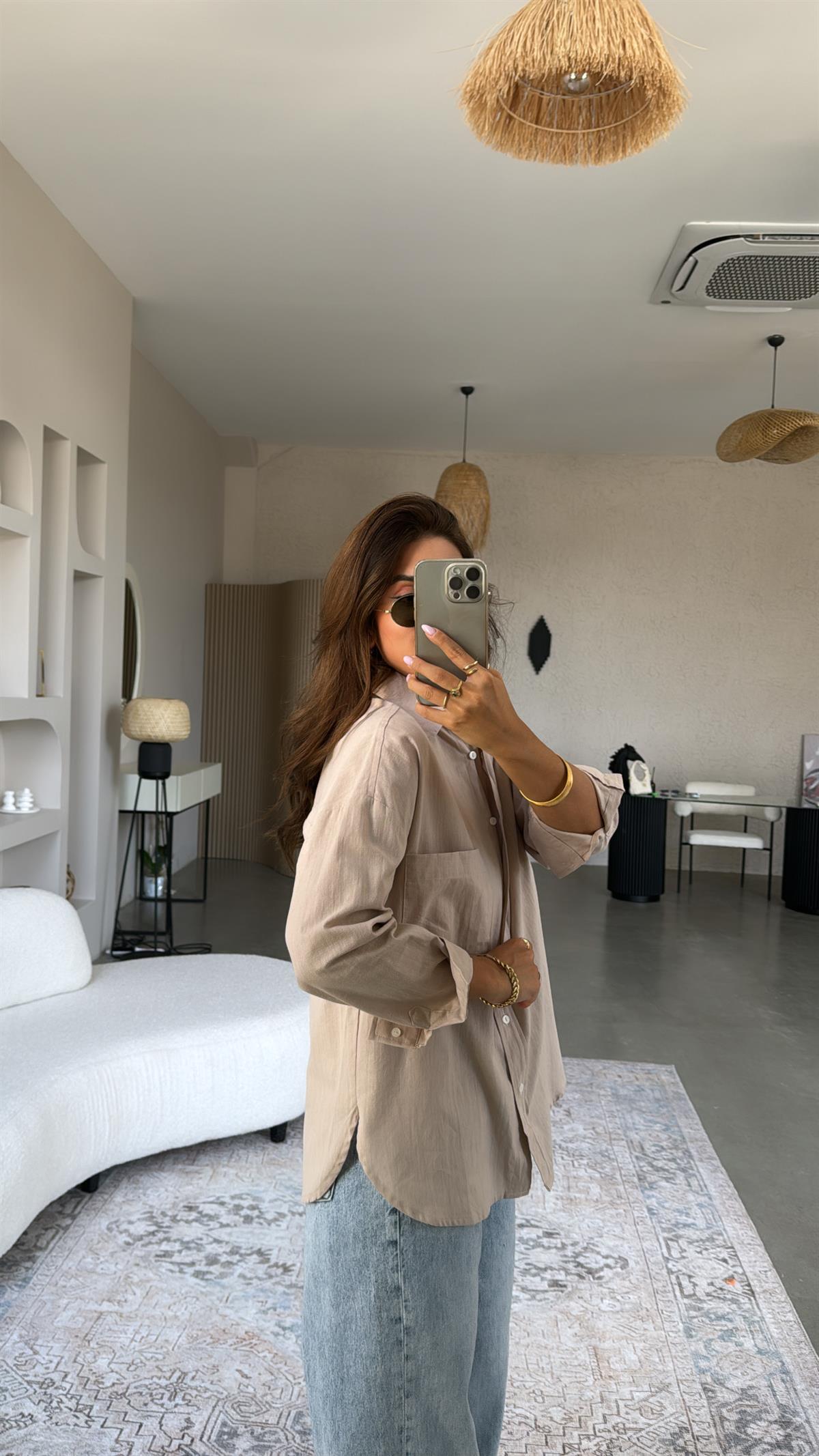 Keten ZR Sütlü Kahve Gömlek