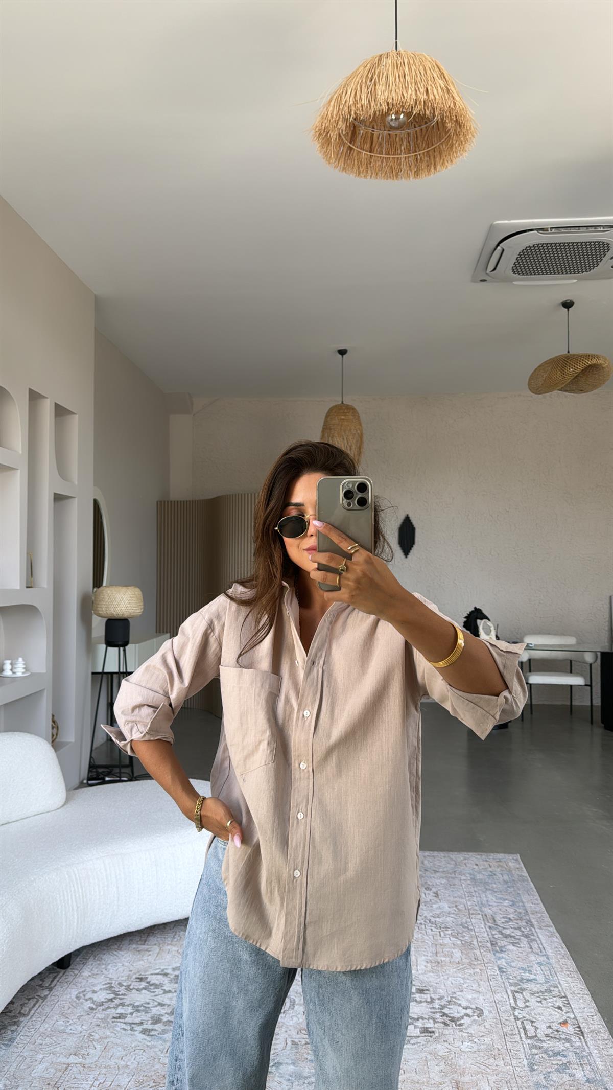 Keten ZR Sütlü Kahve Gömlek