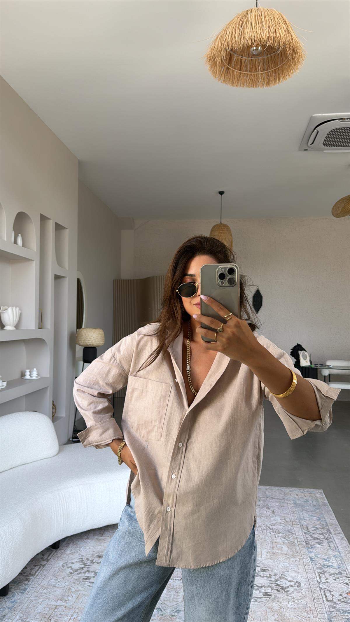 Keten ZR Sütlü Kahve Gömlek