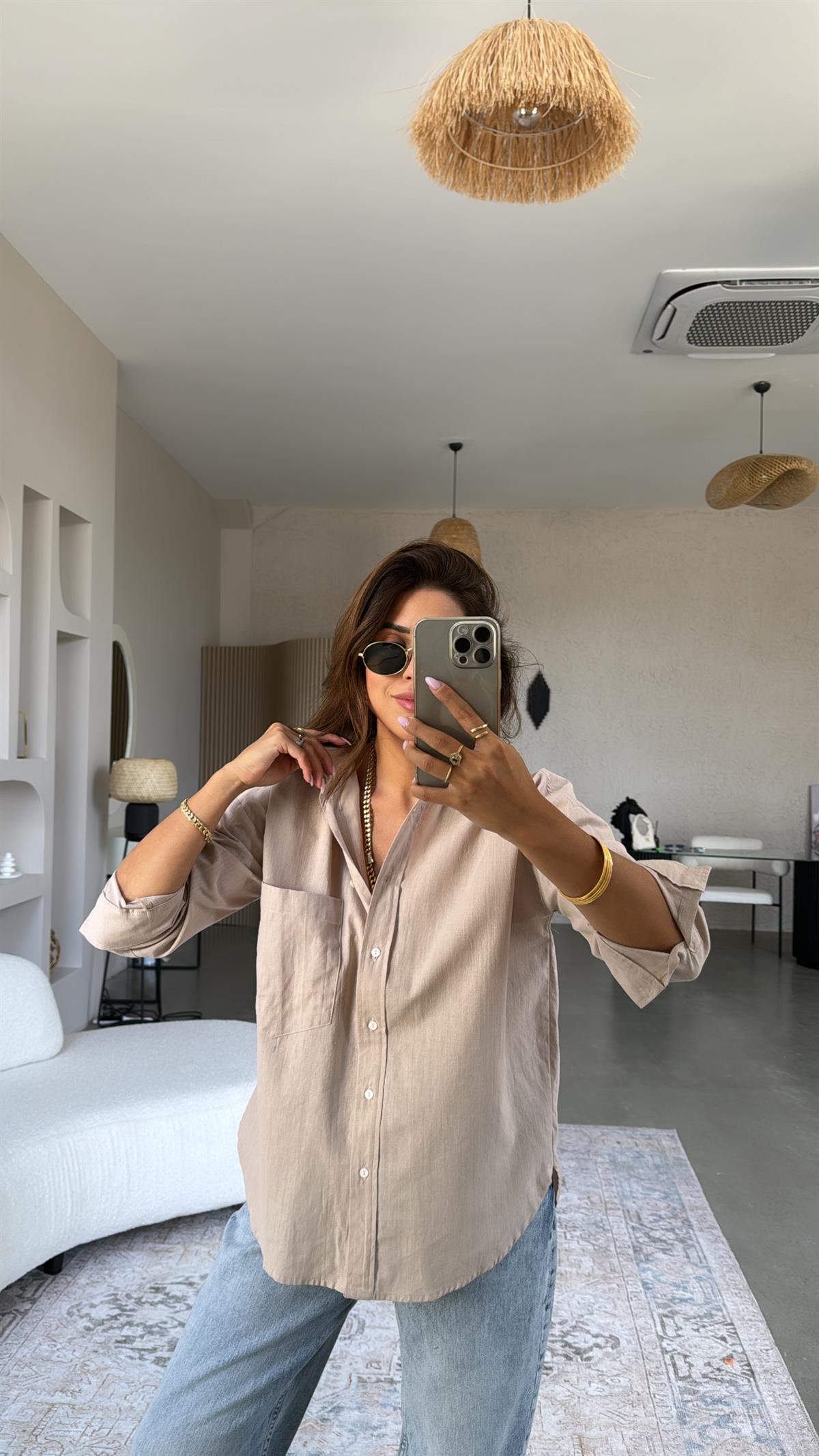 Keten ZR Sütlü Kahve Gömlek