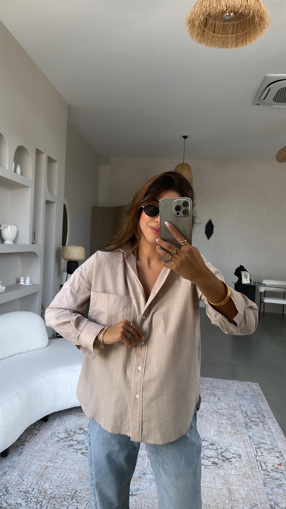 Keten ZR Sütlü Kahve Gömlek