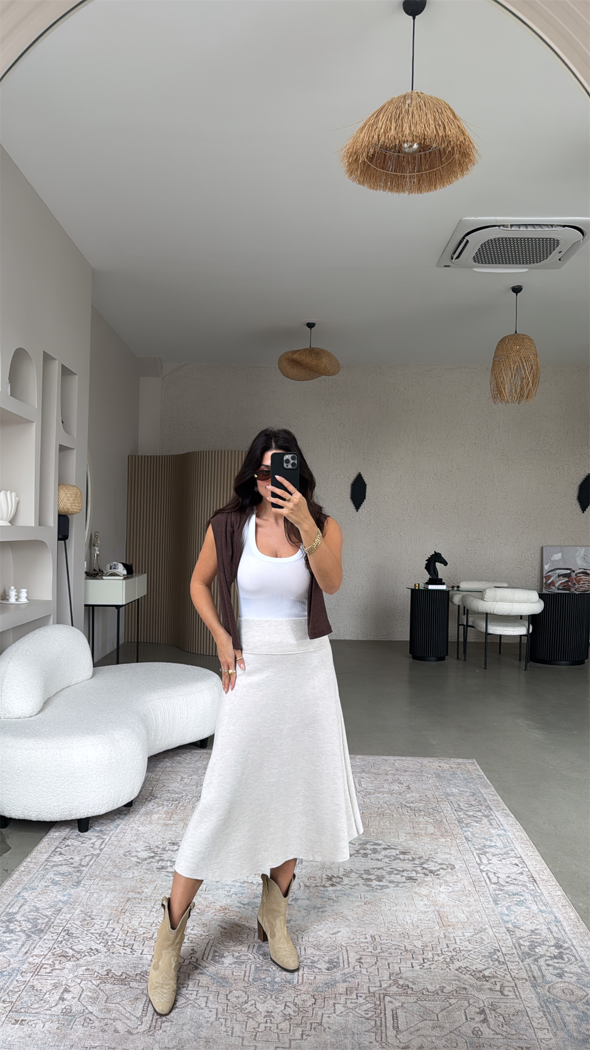 Kırçıllı Bej Selanik Triko Basic Etek