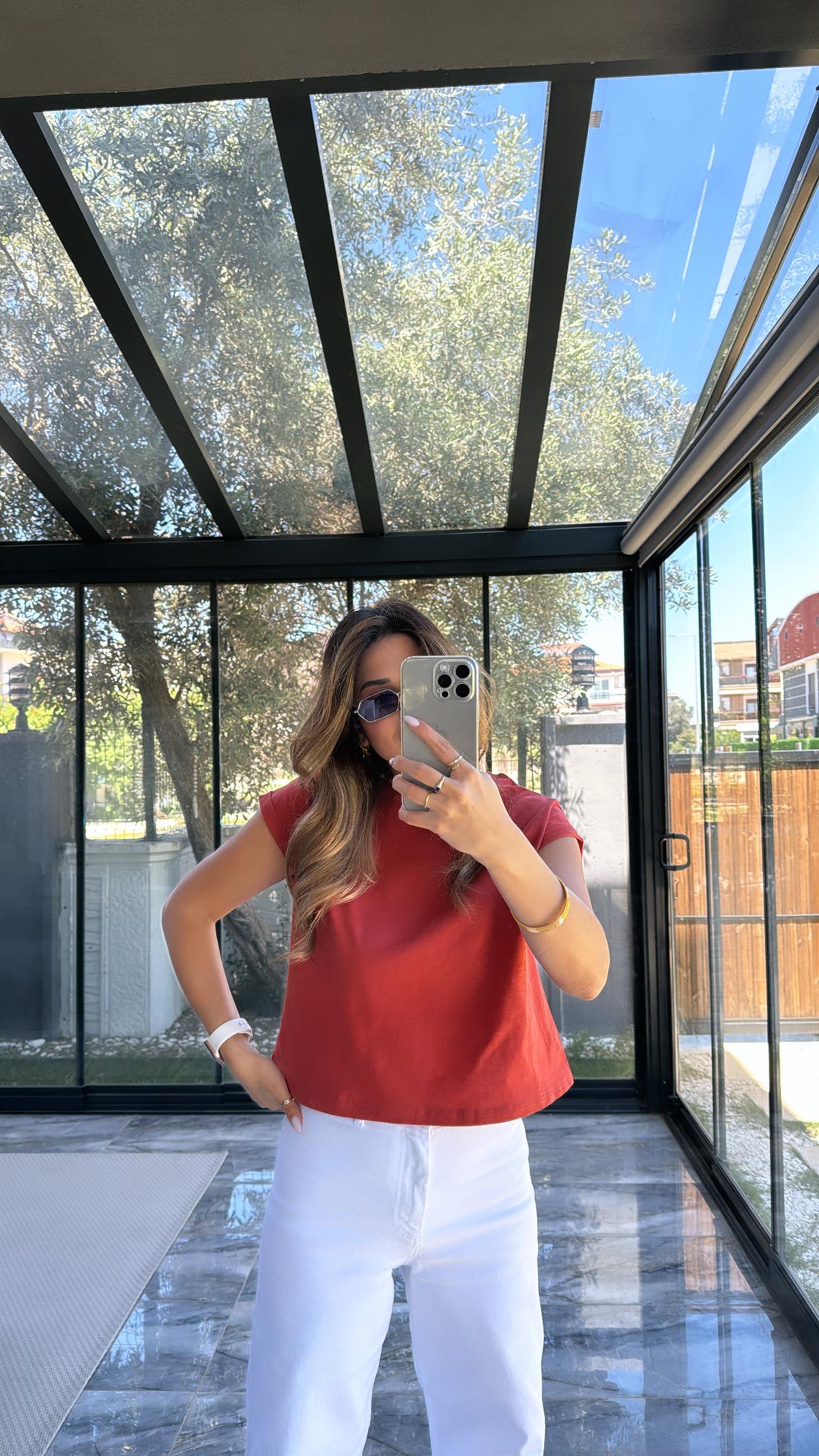 Kiremit Duble Kol Basic Tshirt