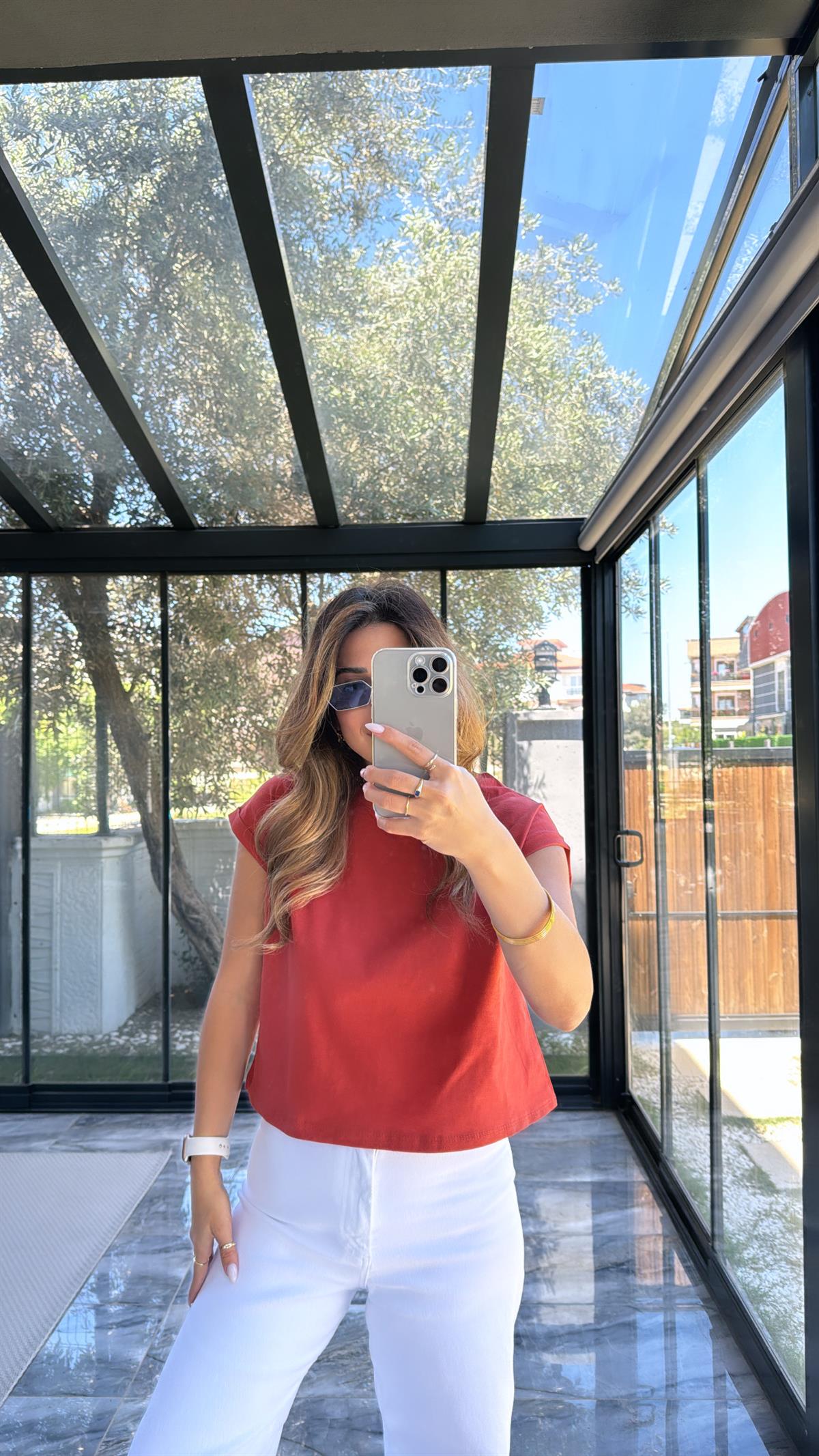 Kiremit Duble Kol Basic Tshirt